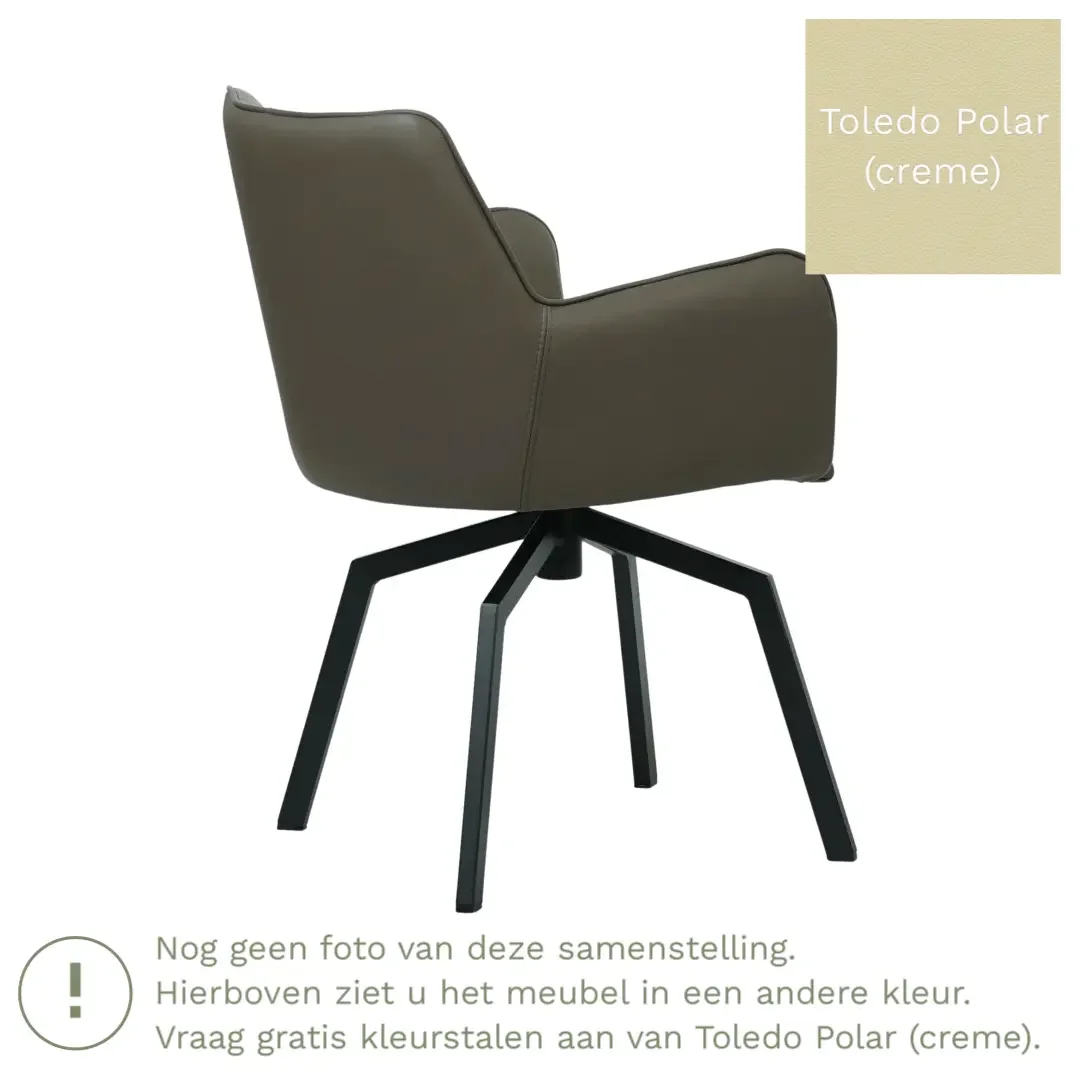 afbeelding van Leren draaibare eetkamerstoel Jazz - Toledo Polar (crème) - Spinpoot staal vierkant zwart