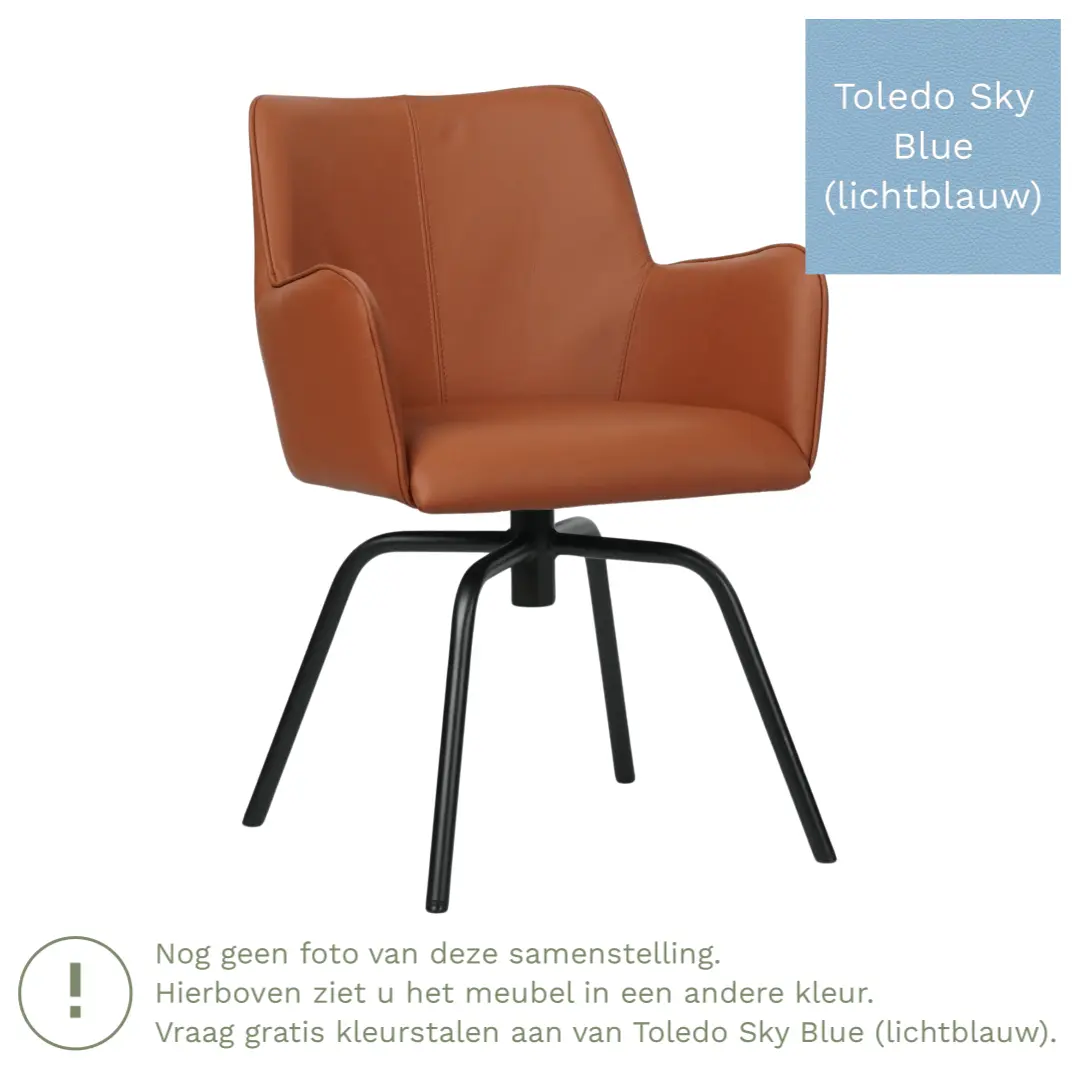 afbeelding van Leren draaibare eetkamerstoel Jazz - Toledo Sky Blue (lichtblauw) - Spinpoot staal rond zwart