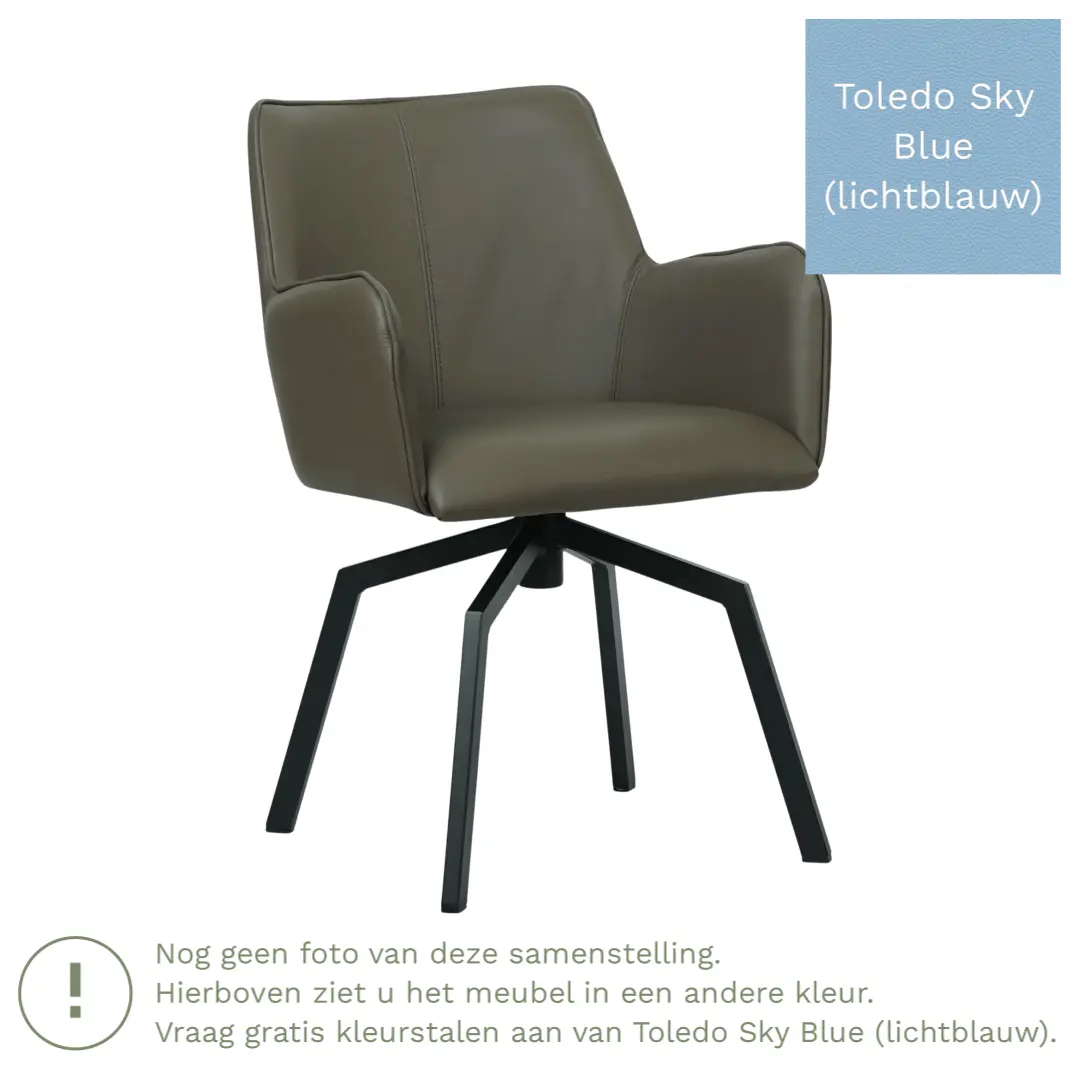 afbeelding van Leren draaibare eetkamerstoel Jazz - Toledo Sky Blue (lichtblauw) - Spinpoot staal vierkant zwart