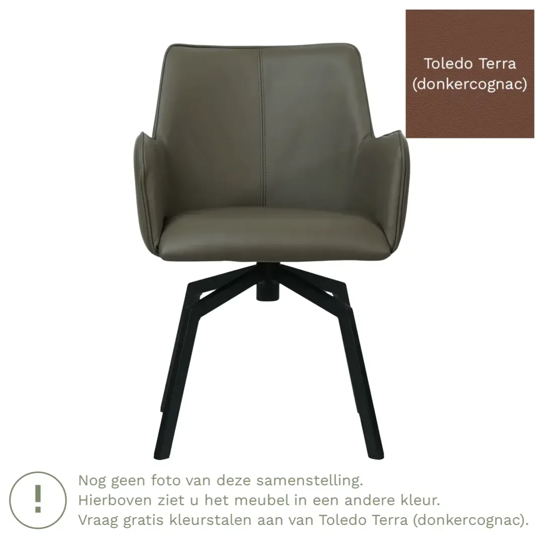 afbeelding van Leren draaibare eetkamerstoel Jazz - Toledo Terra (donkercognac) - Spinpoot staal vierkant zwart