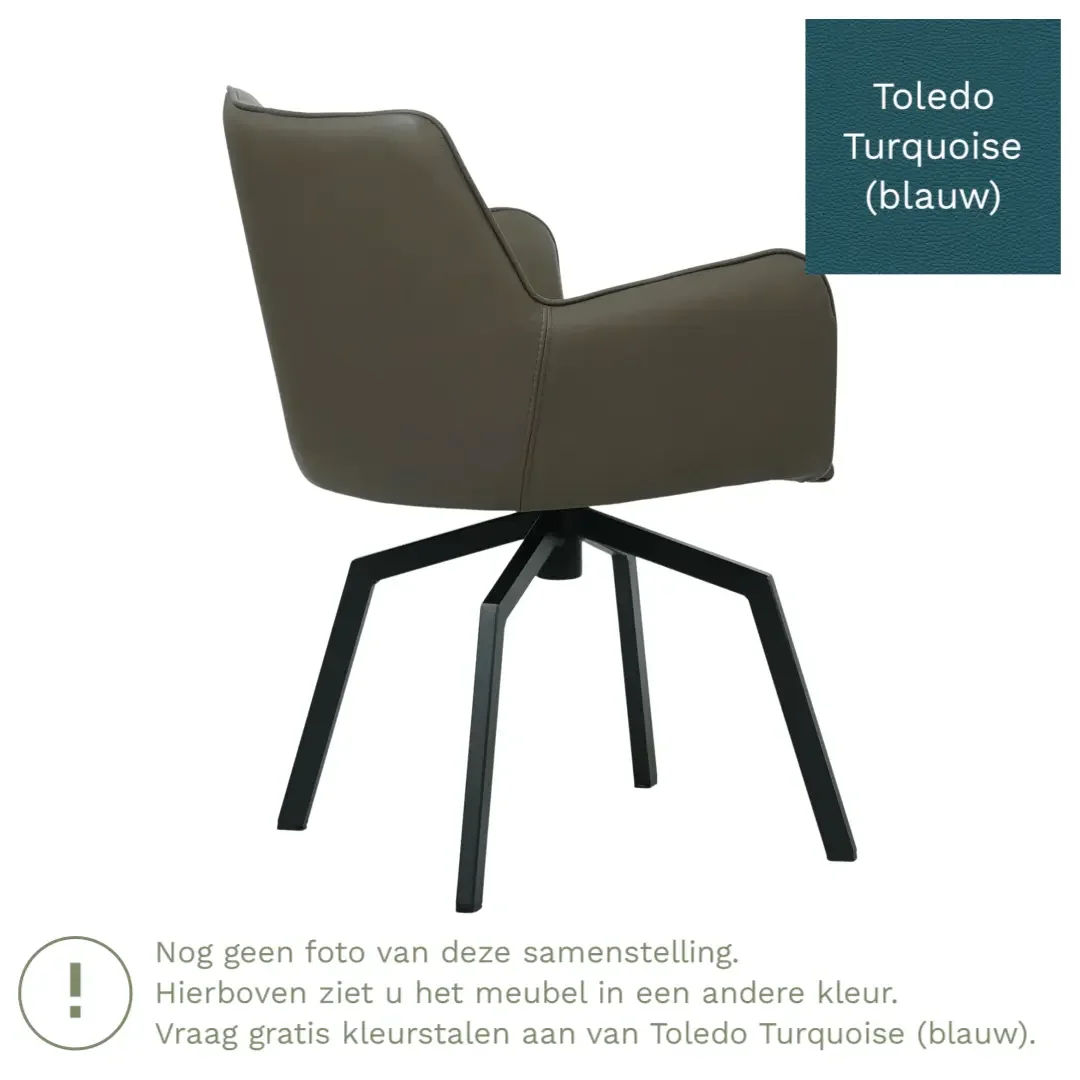 afbeelding van Leren draaibare eetkamerstoel Jazz - Toledo Turquoise (blauw) - Spinpoot staal vierkant zwart