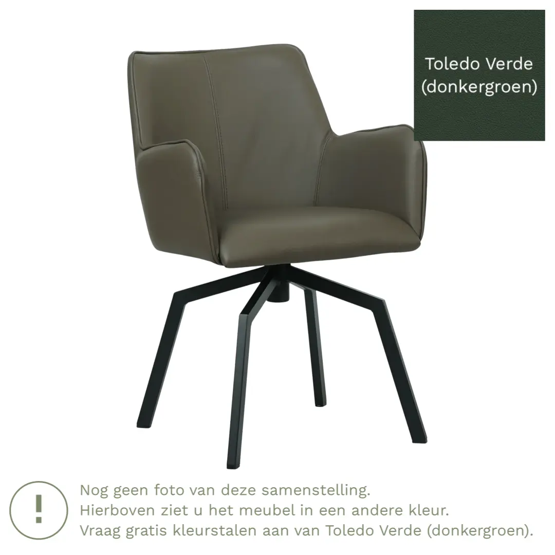 afbeelding van Leren draaibare eetkamerstoel Jazz - Toledo Verde (donkergroen) - Spinpoot staal vierkant zwart