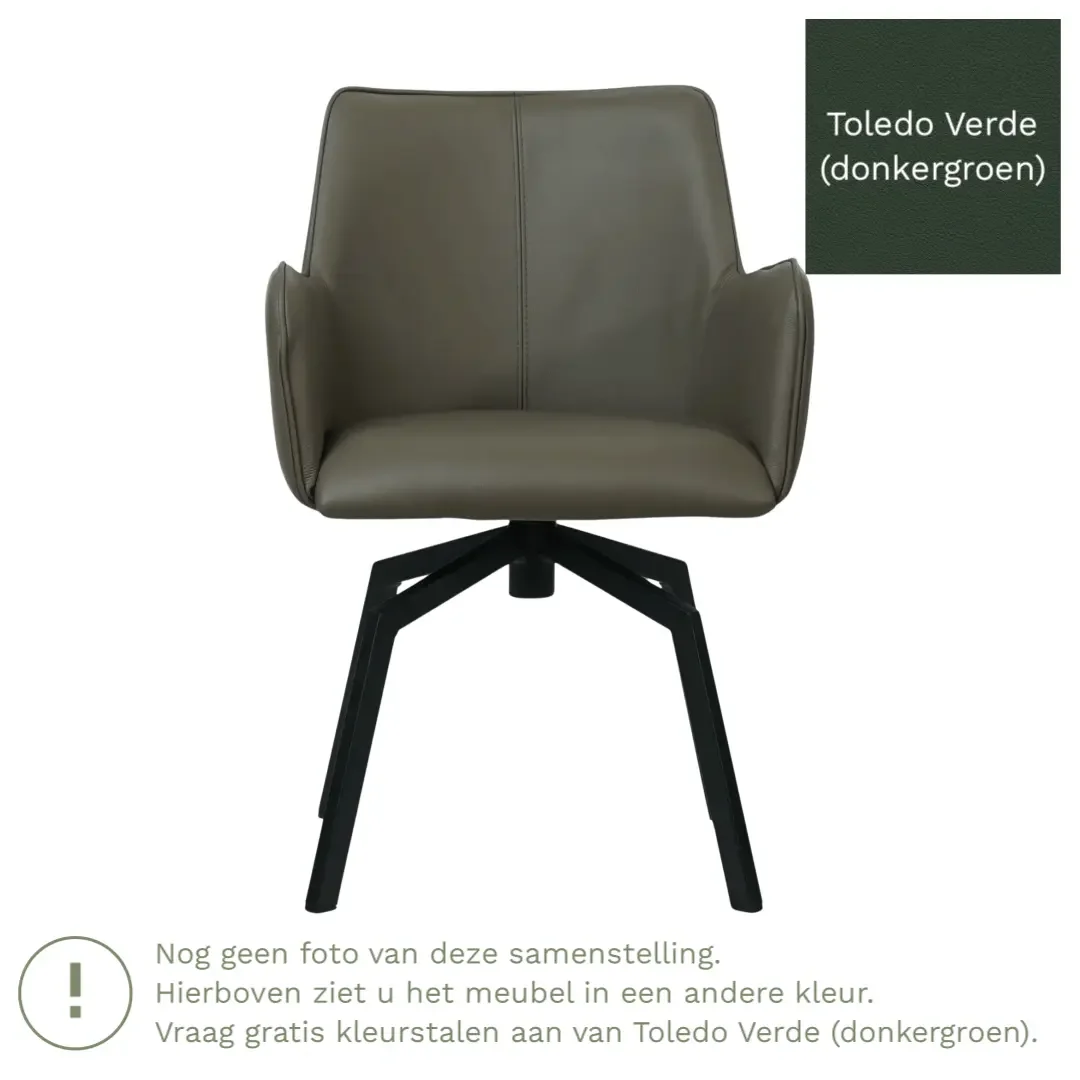 afbeelding van Leren draaibare eetkamerstoel Jazz - Toledo Verde (donkergroen) - Spinpoot staal vierkant zwart