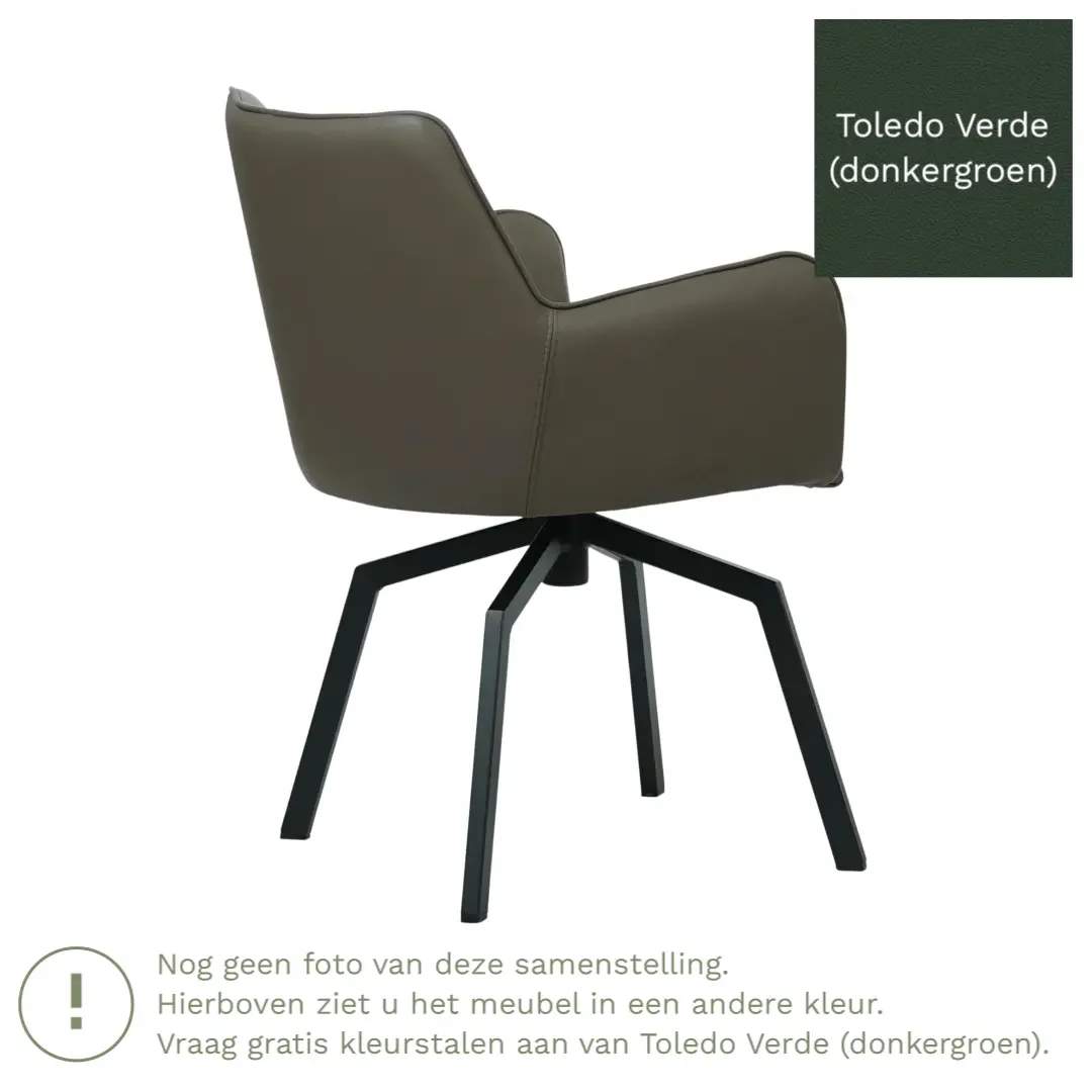 afbeelding van Leren draaibare eetkamerstoel Jazz - Toledo Verde (donkergroen) - Spinpoot staal vierkant zwart