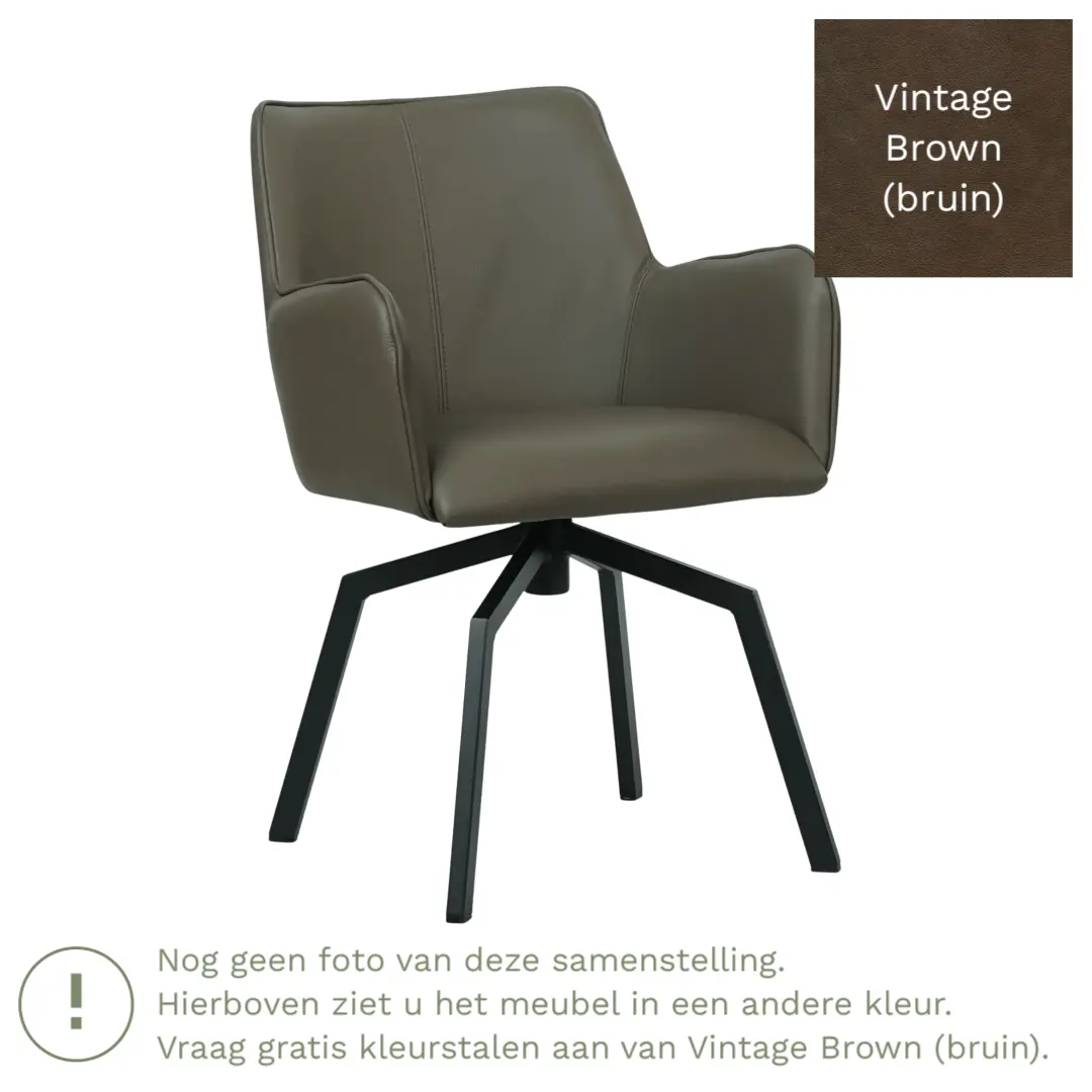 afbeelding van Leren draaibare eetkamerstoel Jazz - Vintage Brown (bruin) - Spinpoot staal vierkant zwart