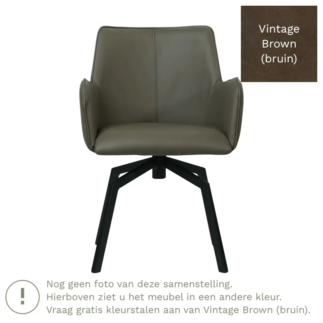 afbeelding van Leren draaibare eetkamerstoel Jazz - Vintage Brown (bruin) - Spinpoot staal vierkant zwart