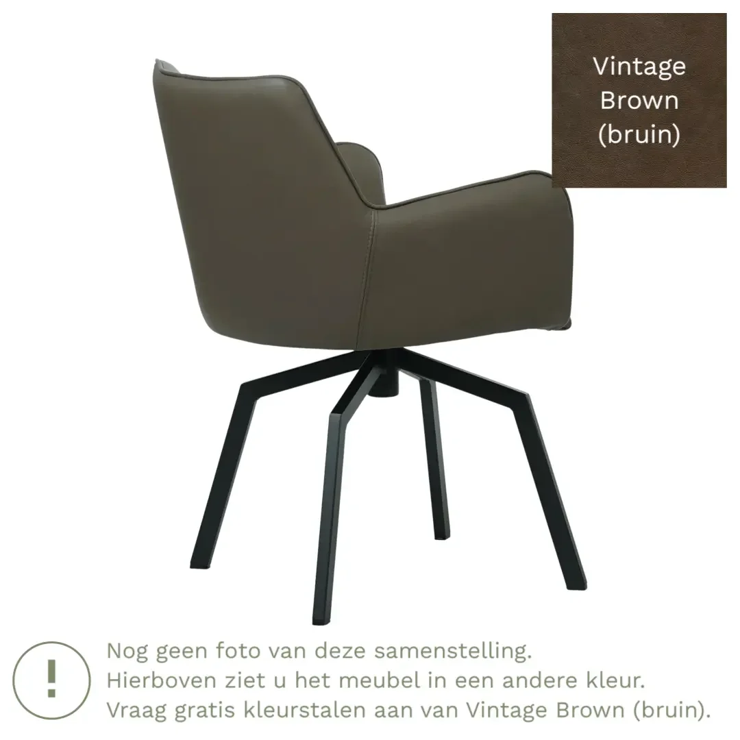 afbeelding van Leren draaibare eetkamerstoel Jazz - Vintage Brown (bruin) - Spinpoot staal vierkant zwart