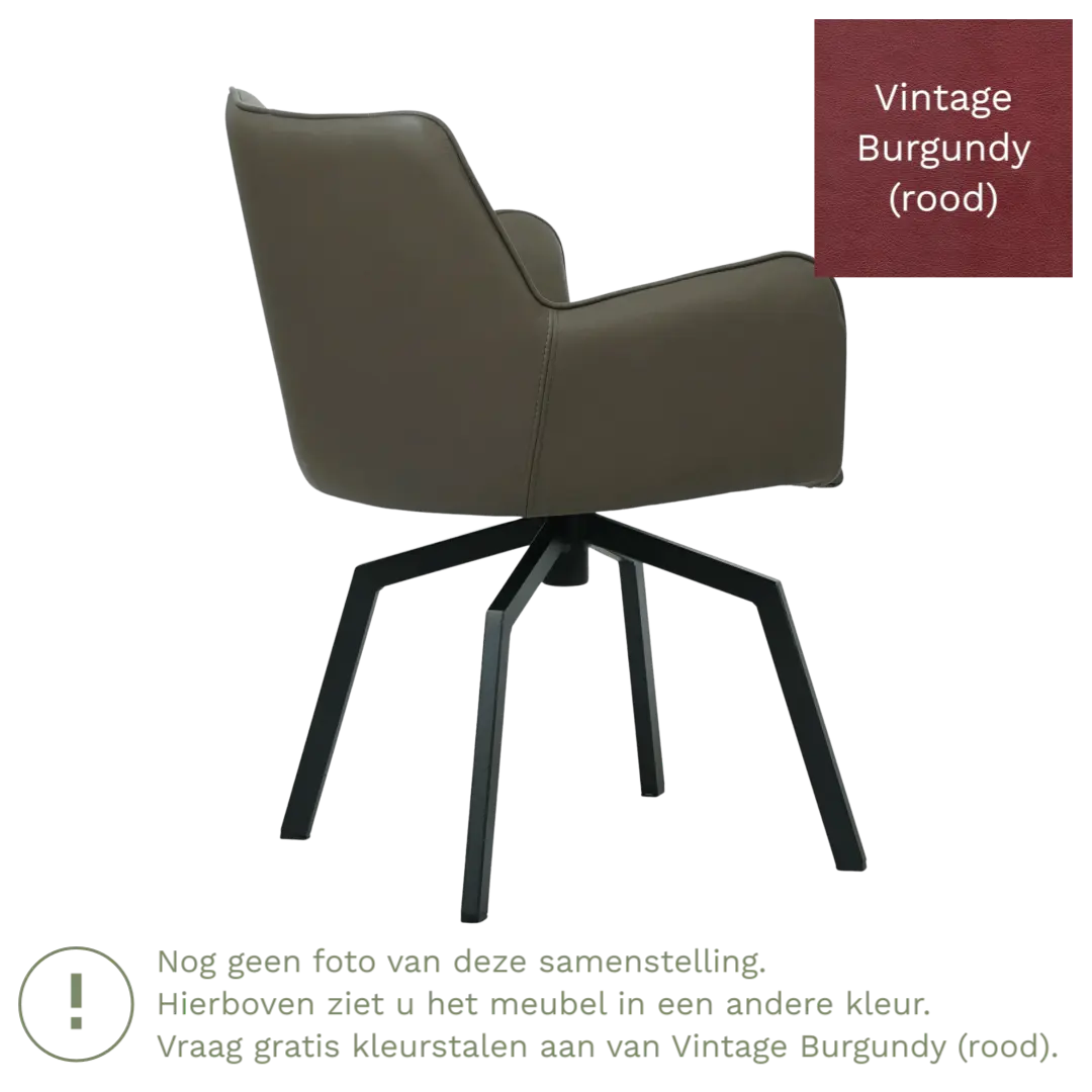 afbeelding van Leren draaibare eetkamerstoel Jazz - Vintage Burgundy (rood) - Spinpoot staal vierkant zwart