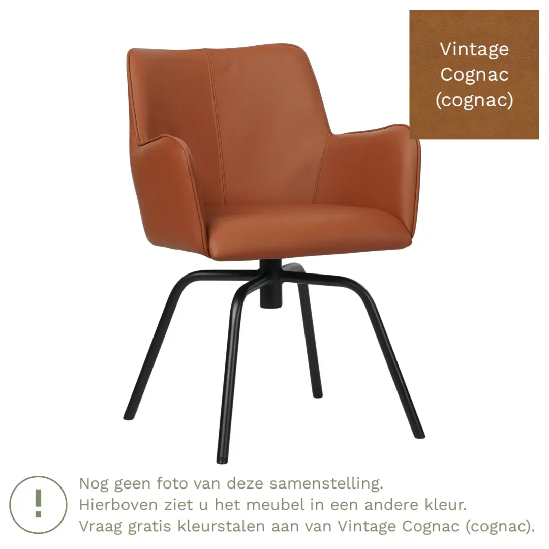 afbeelding van Leren draaibare eetkamerstoel Jazz - Vintage Cognac (cognac) - Spinpoot staal rond zwart