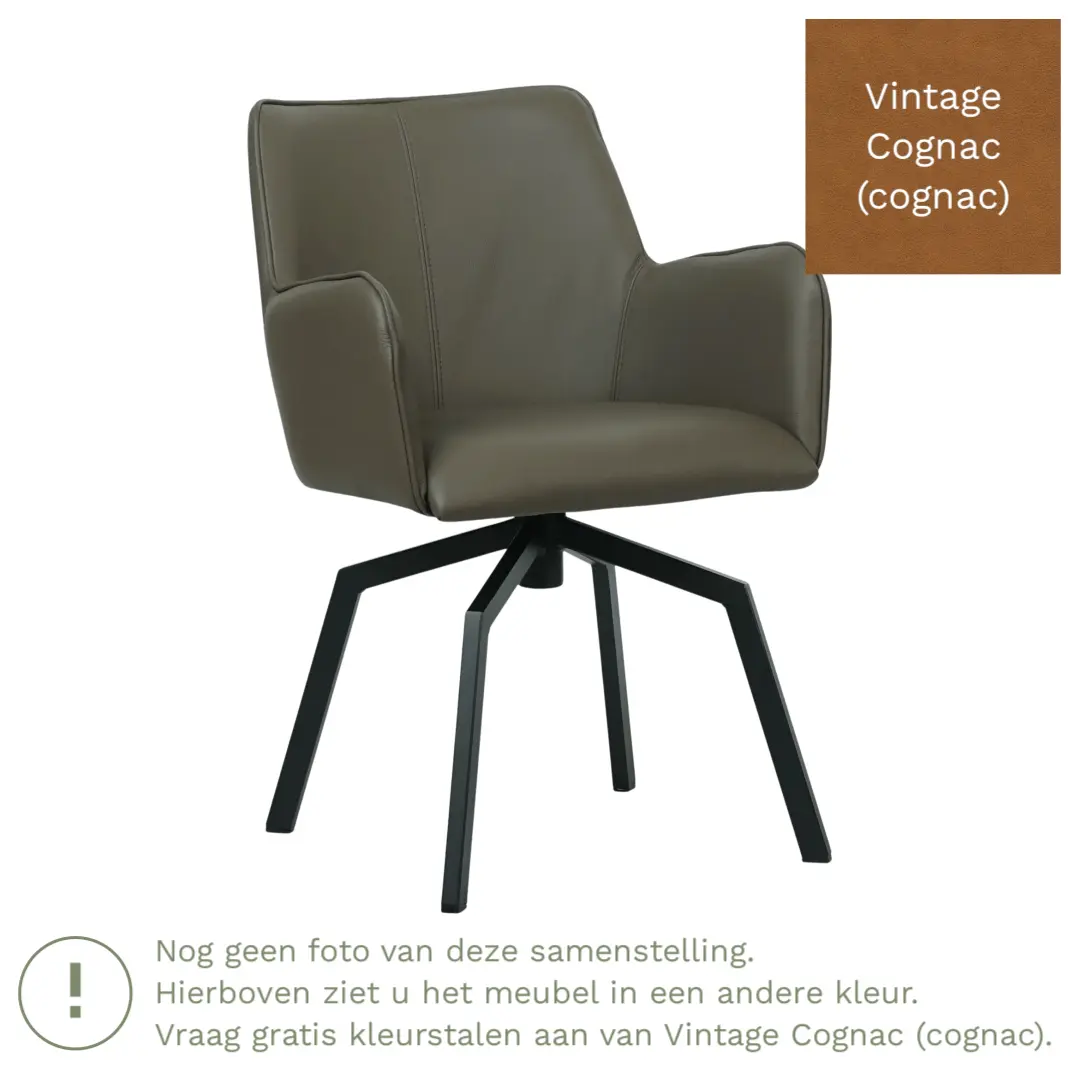 afbeelding van Leren draaibare eetkamerstoel Jazz - Vintage Cognac (cognac) - Spinpoot staal vierkant zwart
