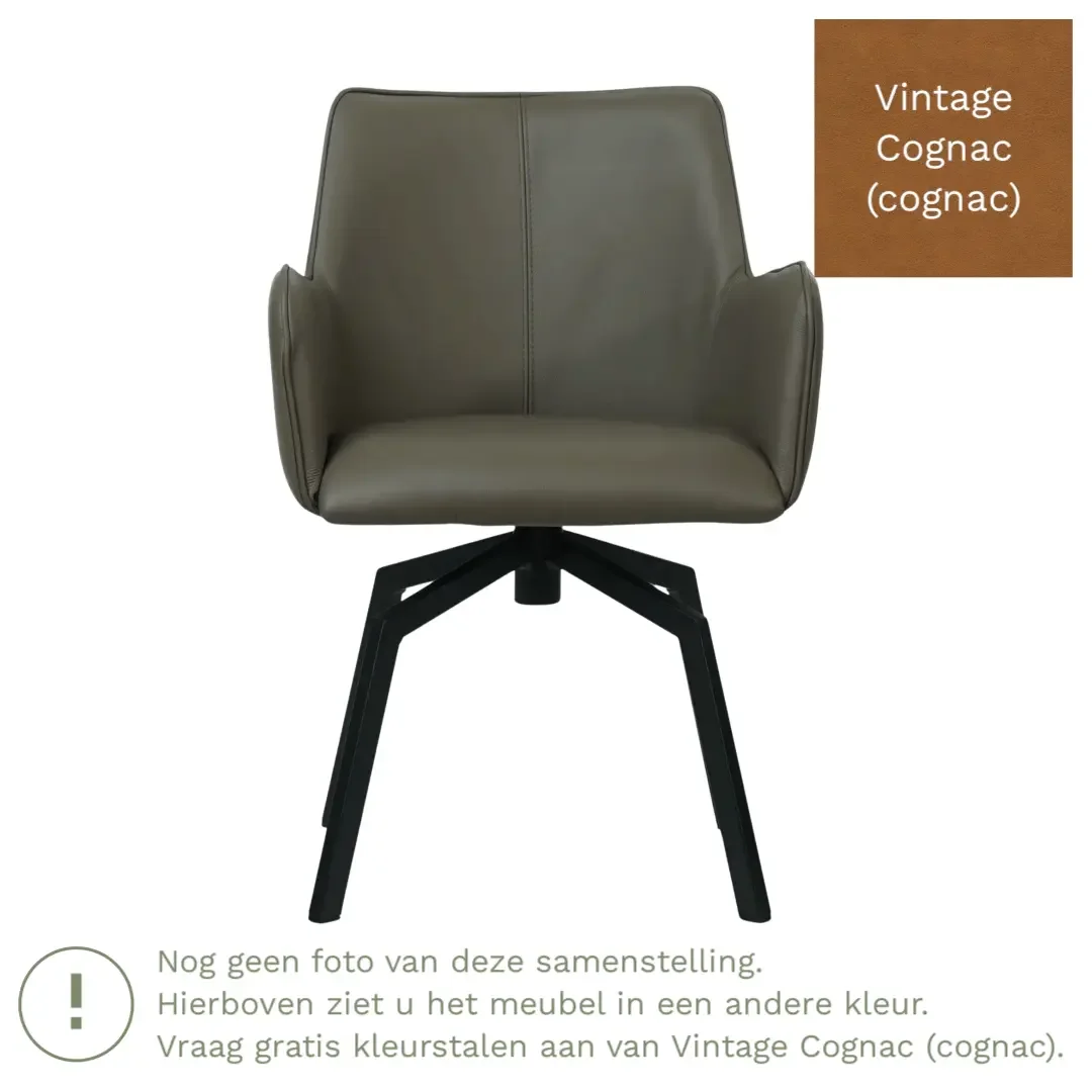 afbeelding van Leren draaibare eetkamerstoel Jazz - Vintage Cognac (cognac) - Spinpoot staal vierkant zwart