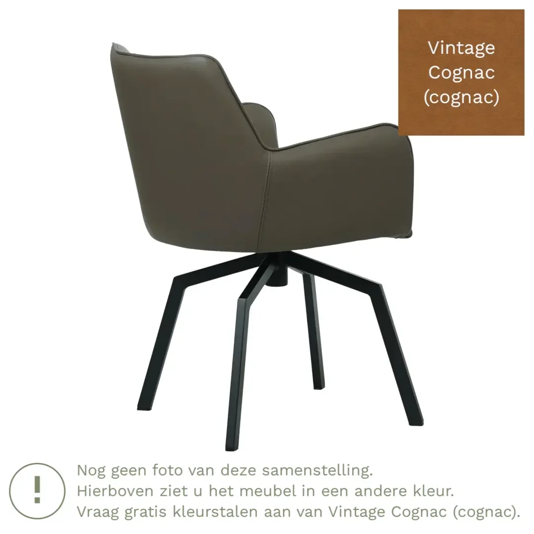 afbeelding van Leren draaibare eetkamerstoel Jazz - Vintage Cognac (cognac) - Spinpoot staal vierkant zwart