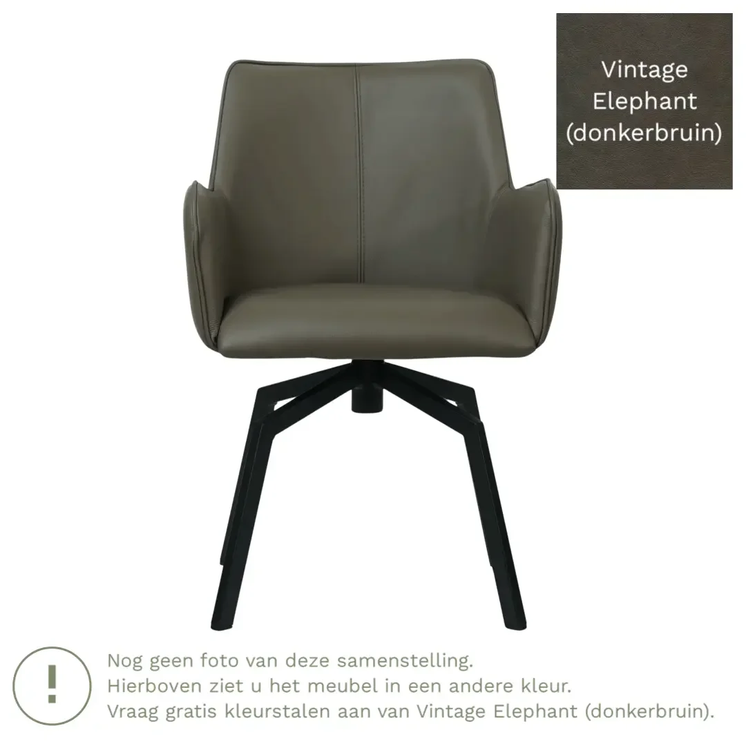 afbeelding van Leren draaibare eetkamerstoel Jazz - Vintage Elephant (donkerbruin) - Spinpoot staal vierkant zwart