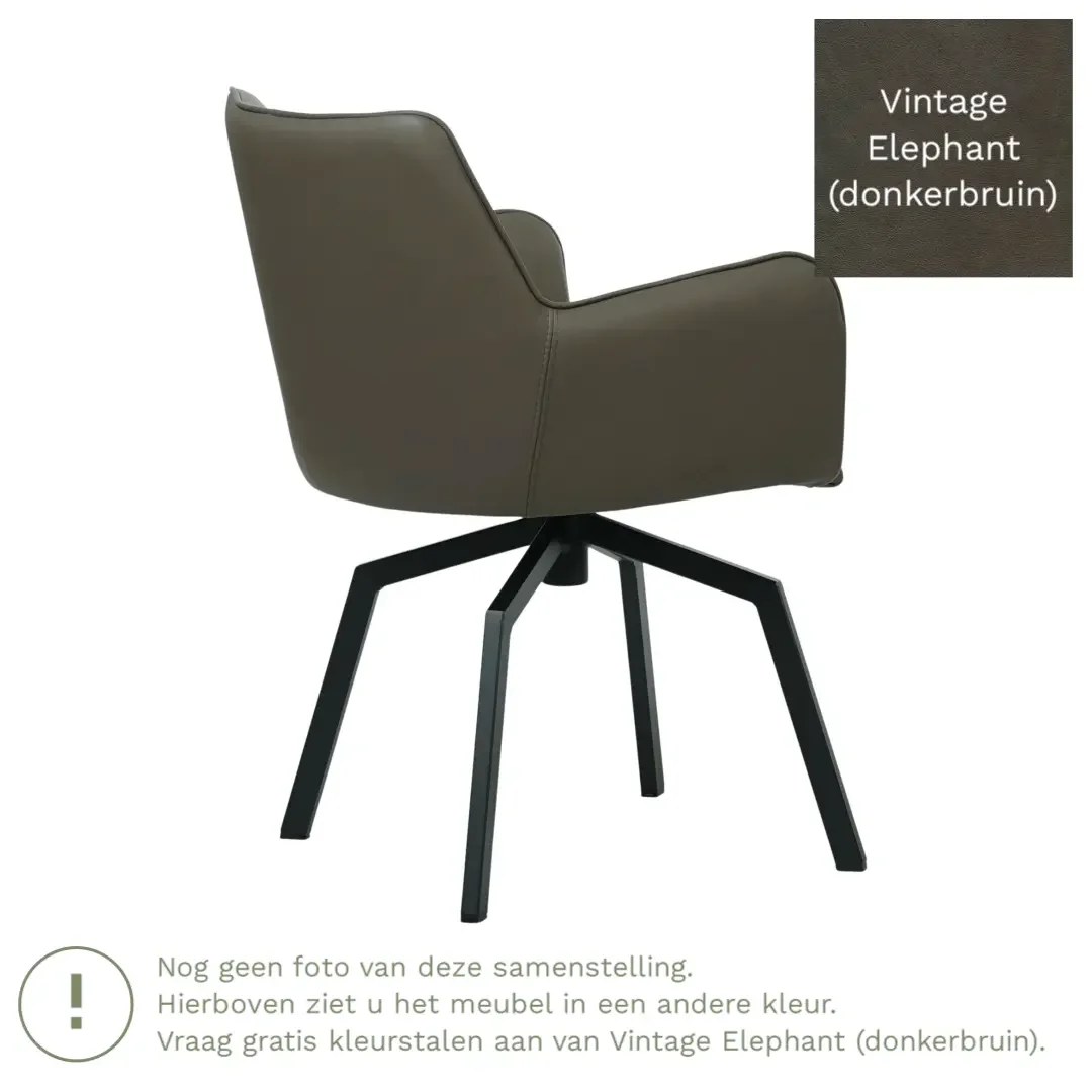 afbeelding van Leren draaibare eetkamerstoel Jazz - Vintage Elephant (donkerbruin) - Spinpoot staal vierkant zwart