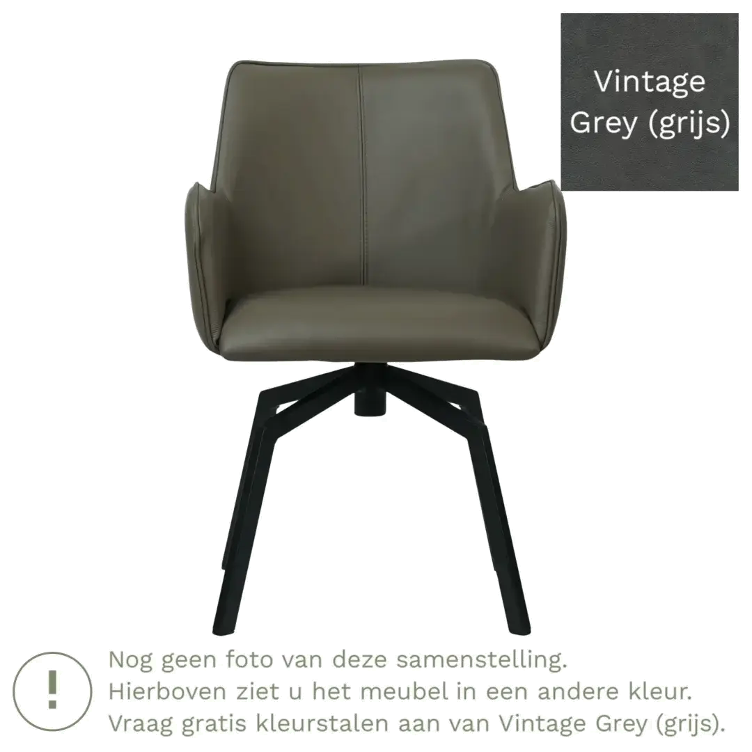 afbeelding van Leren draaibare eetkamerstoel Jazz - Vintage Grey (grijs) - Spinpoot staal vierkant zwart