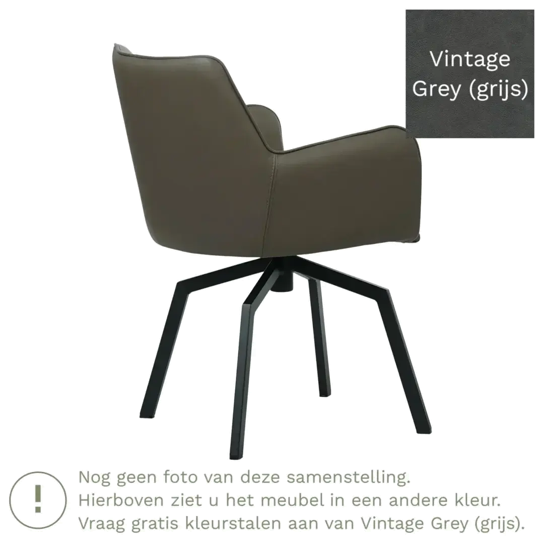 afbeelding van Leren draaibare eetkamerstoel Jazz - Vintage Grey (grijs) - Spinpoot staal vierkant zwart