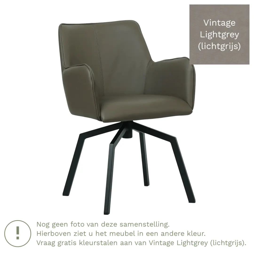 afbeelding van Leren draaibare eetkamerstoel Jazz - Vintage Lightgrey (lichtgrijs) - Spinpoot staal vierkant zwart
