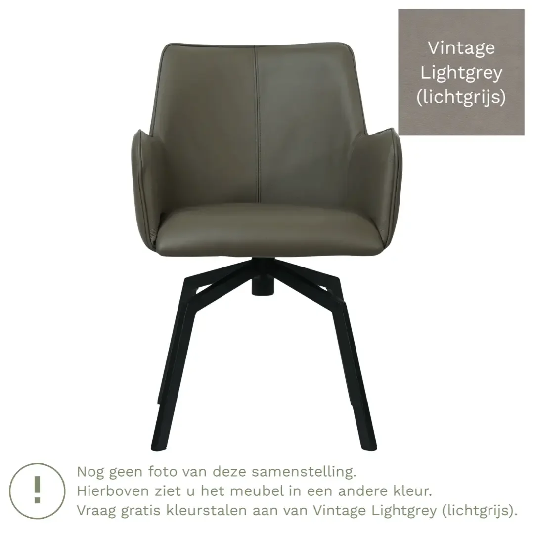 afbeelding van Leren draaibare eetkamerstoel Jazz - Vintage Lightgrey (lichtgrijs) - Spinpoot staal vierkant zwart