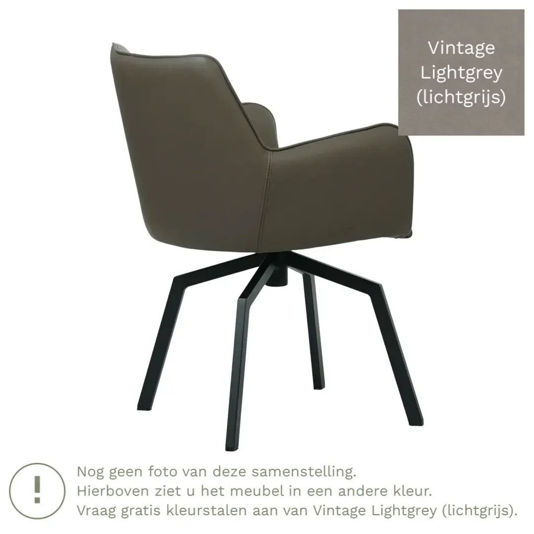 afbeelding van Leren draaibare eetkamerstoel Jazz - Vintage Lightgrey (lichtgrijs) - Spinpoot staal vierkant zwart