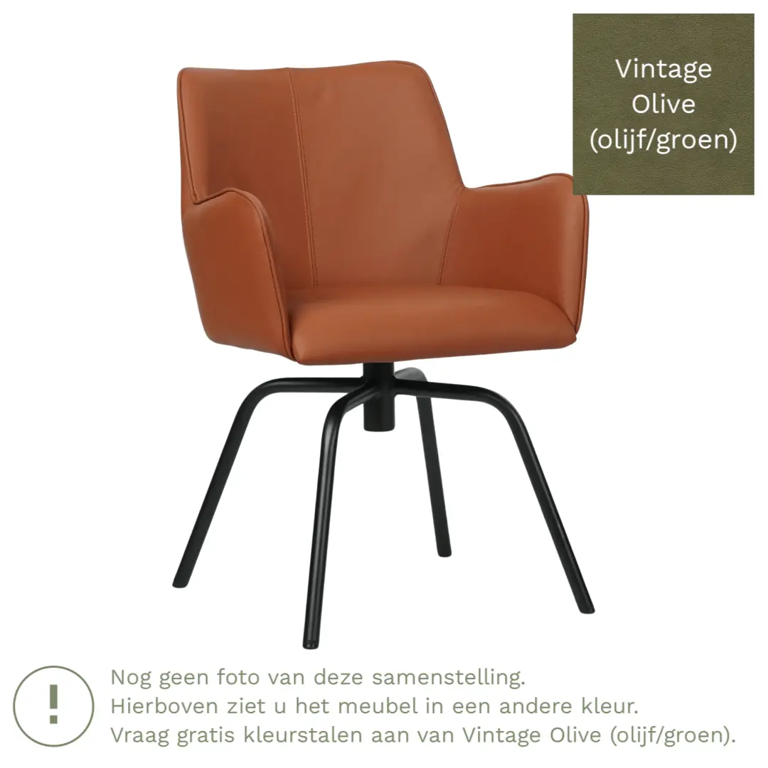 afbeelding van Leren draaibare eetkamerstoel Jazz - Vintage Olive (olijf/groen) - Spinpoot staal rond zwart