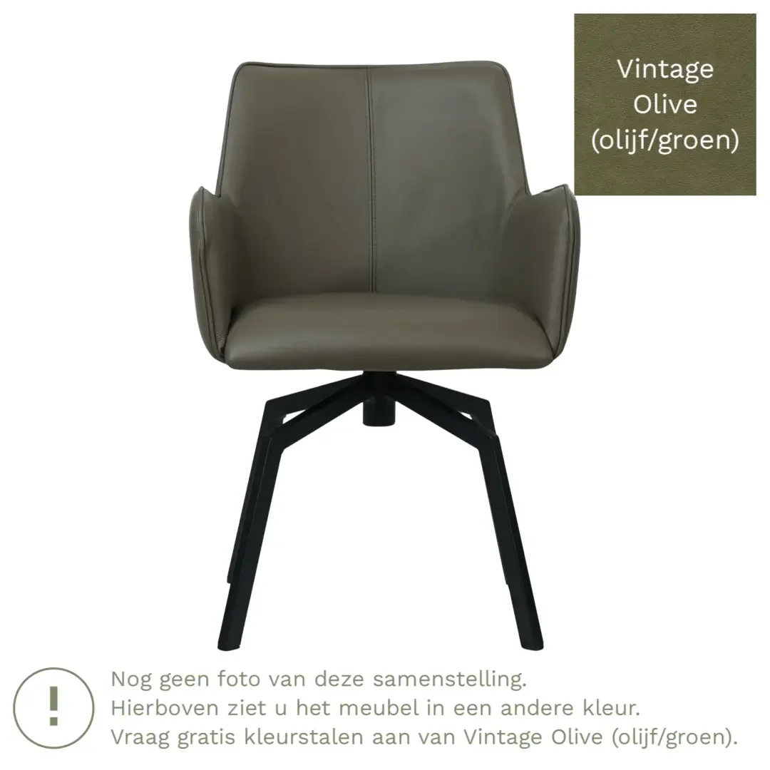 afbeelding van Leren draaibare eetkamerstoel Jazz - Vintage Olive (olijf/groen) - Spinpoot staal vierkant zwart