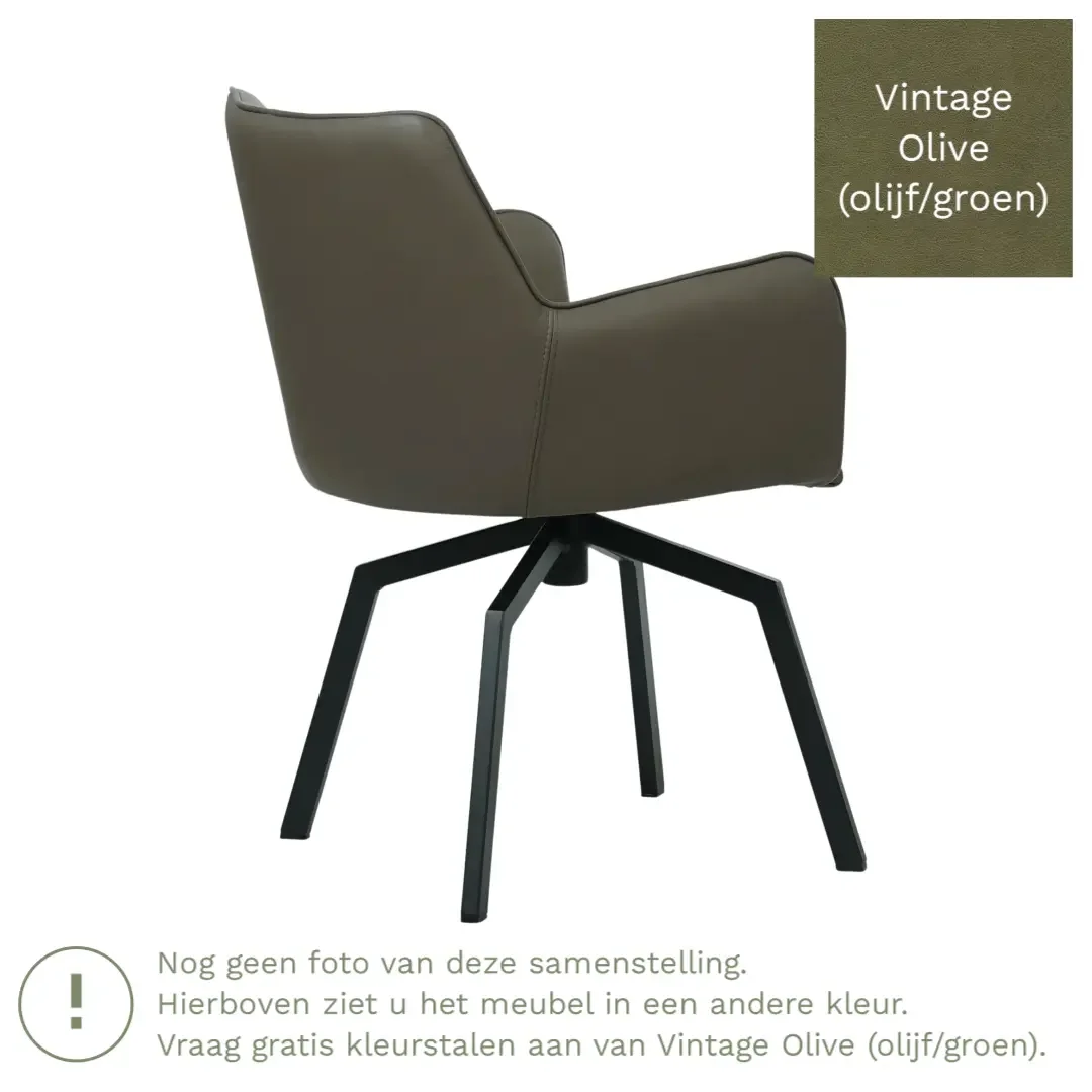 afbeelding van Leren draaibare eetkamerstoel Jazz - Vintage Olive (olijf/groen) - Spinpoot staal vierkant zwart