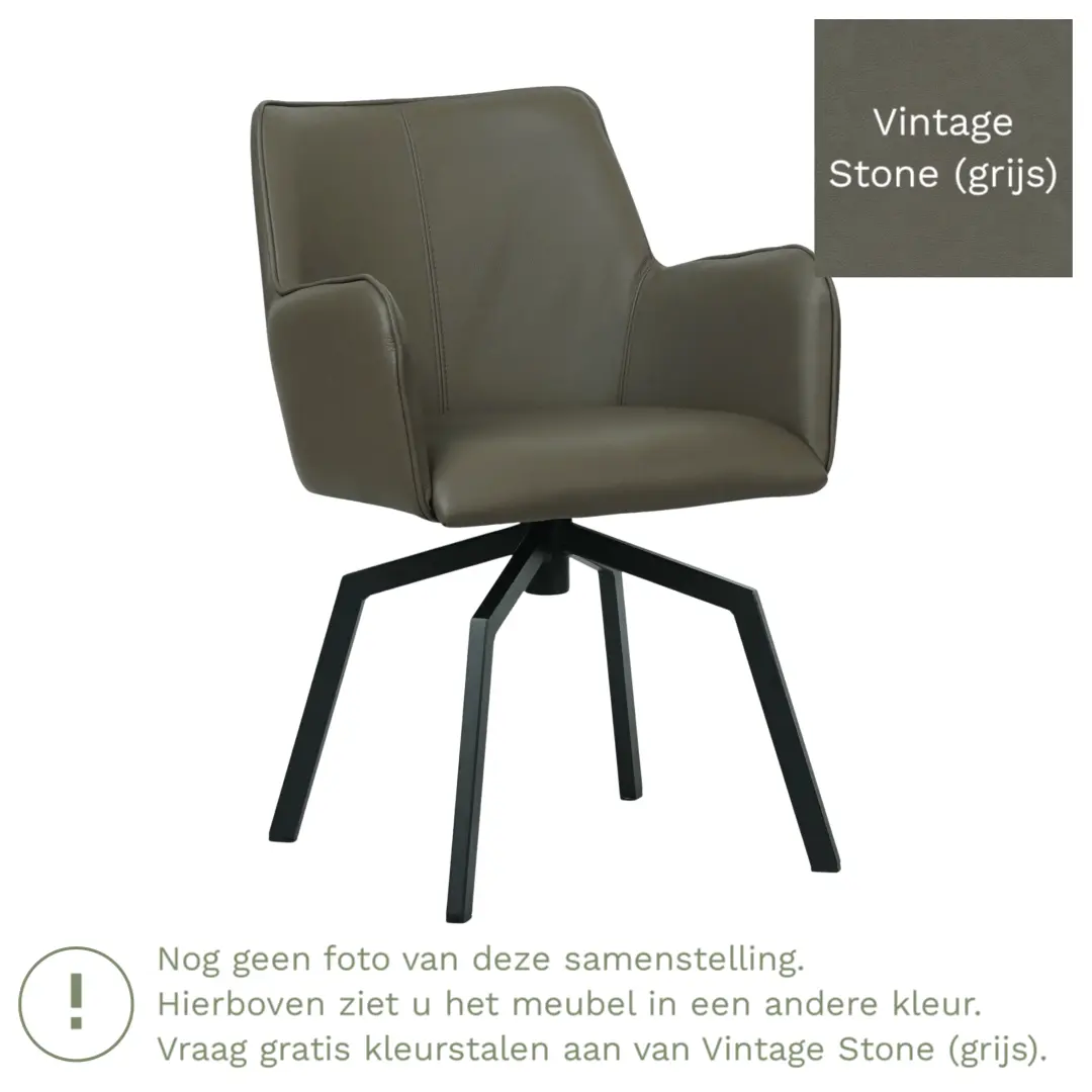 afbeelding van Leren draaibare eetkamerstoel Jazz - Vintage Stone (grijs) - Spinpoot staal vierkant zwart