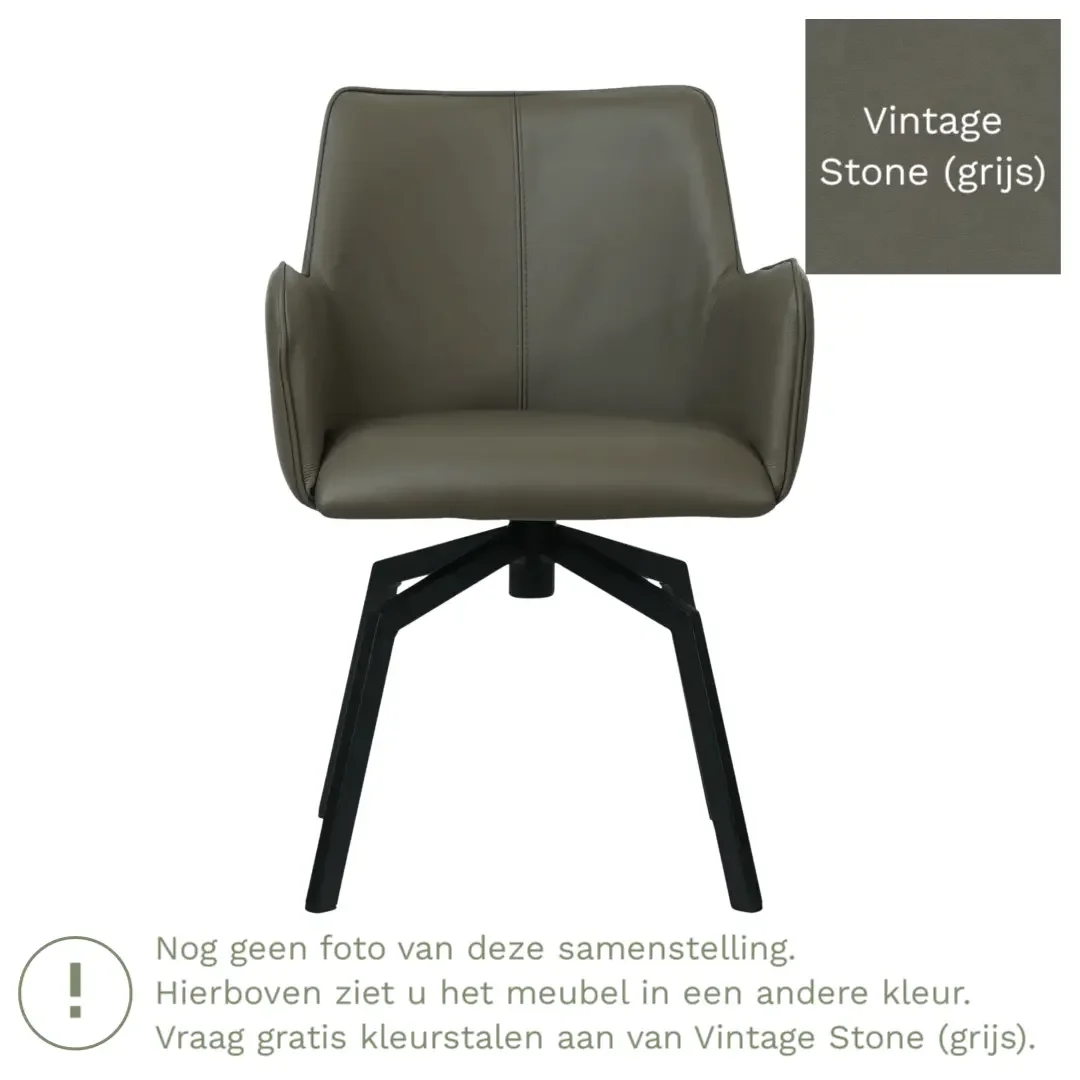 afbeelding van Leren draaibare eetkamerstoel Jazz - Vintage Stone (grijs) - Spinpoot staal vierkant zwart