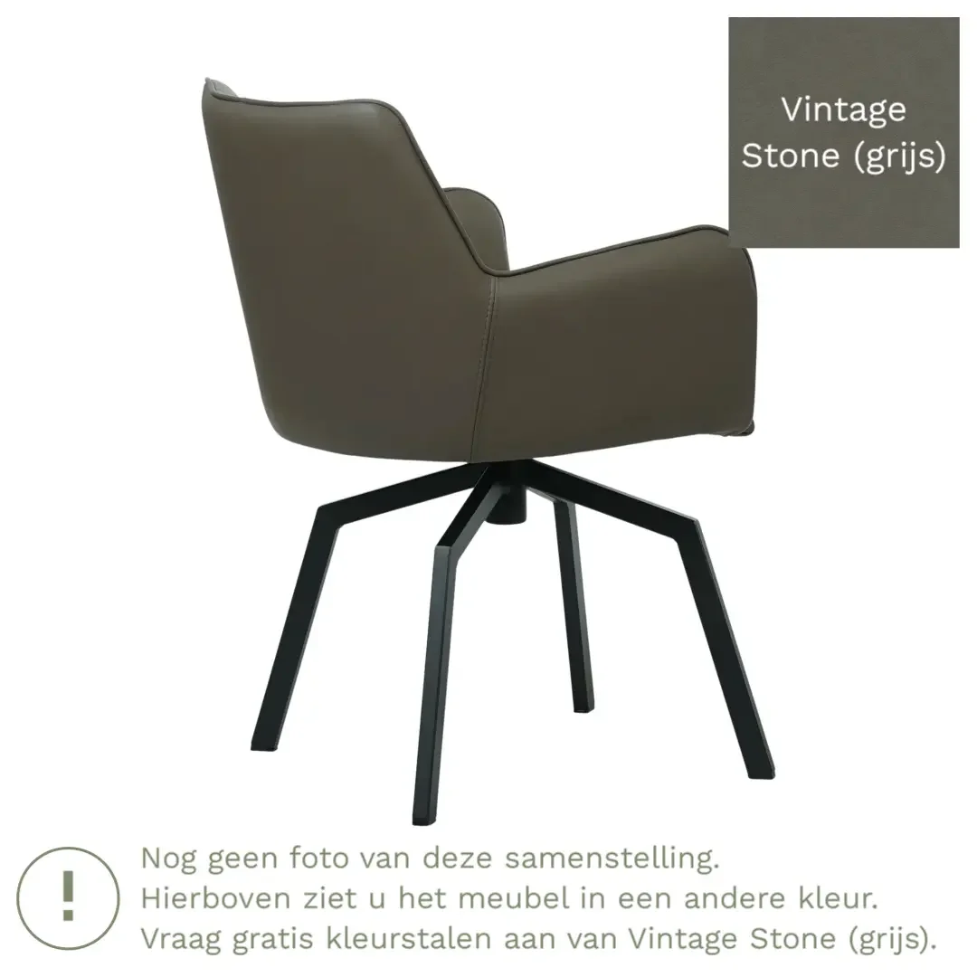 afbeelding van Leren draaibare eetkamerstoel Jazz - Vintage Stone (grijs) - Spinpoot staal vierkant zwart