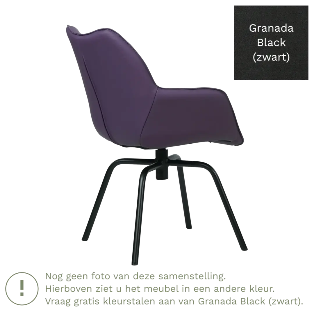 afbeelding van Leren draaibare eetkamerstoel Magic - Granada Black (zwart) - Spinpoot staal rond zwart