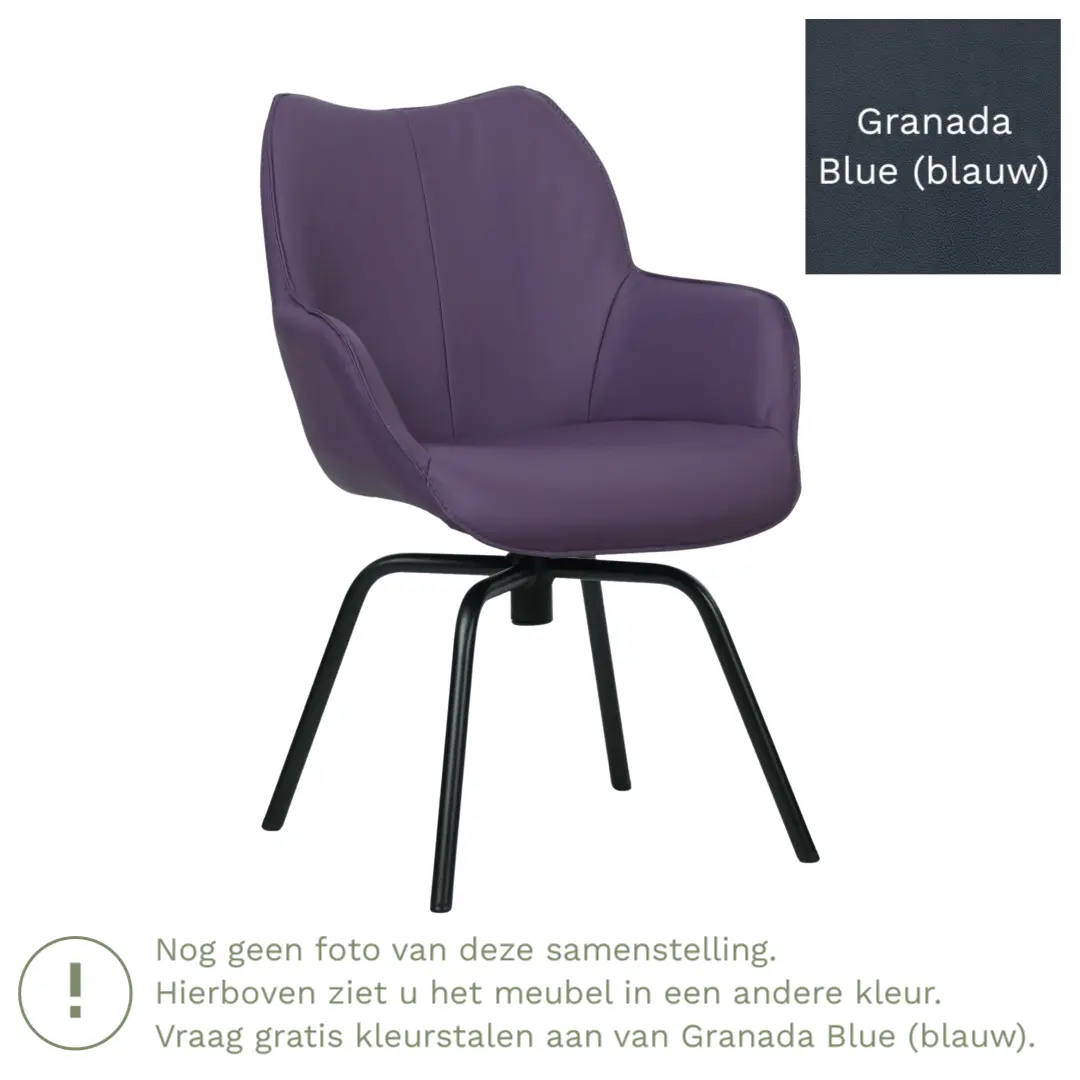 afbeelding van Leren draaibare eetkamerstoel Magic - Granada Blue (blauw) - Spinpoot staal rond zwart