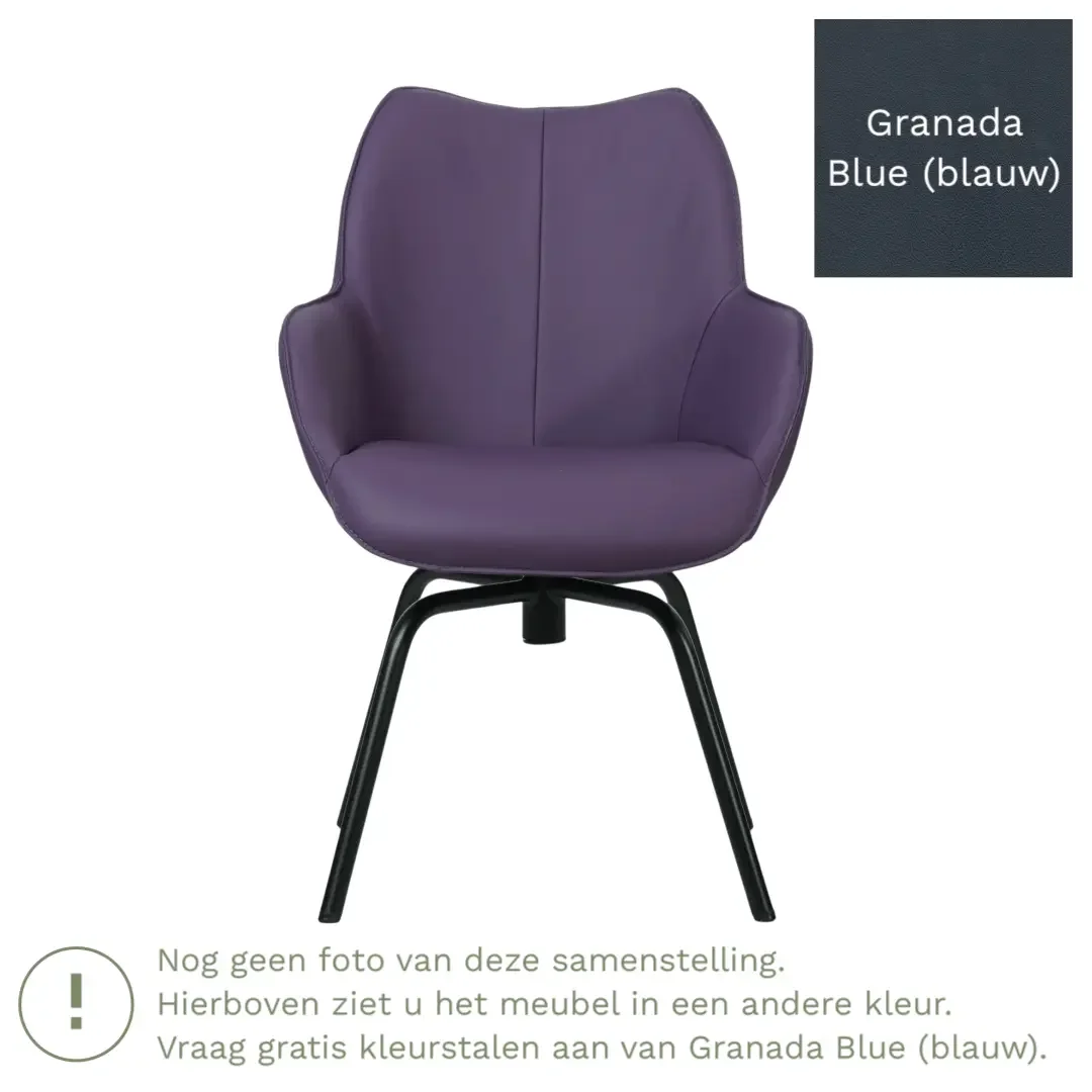 afbeelding van Leren draaibare eetkamerstoel Magic - Granada Blue (blauw) - Spinpoot staal rond zwart