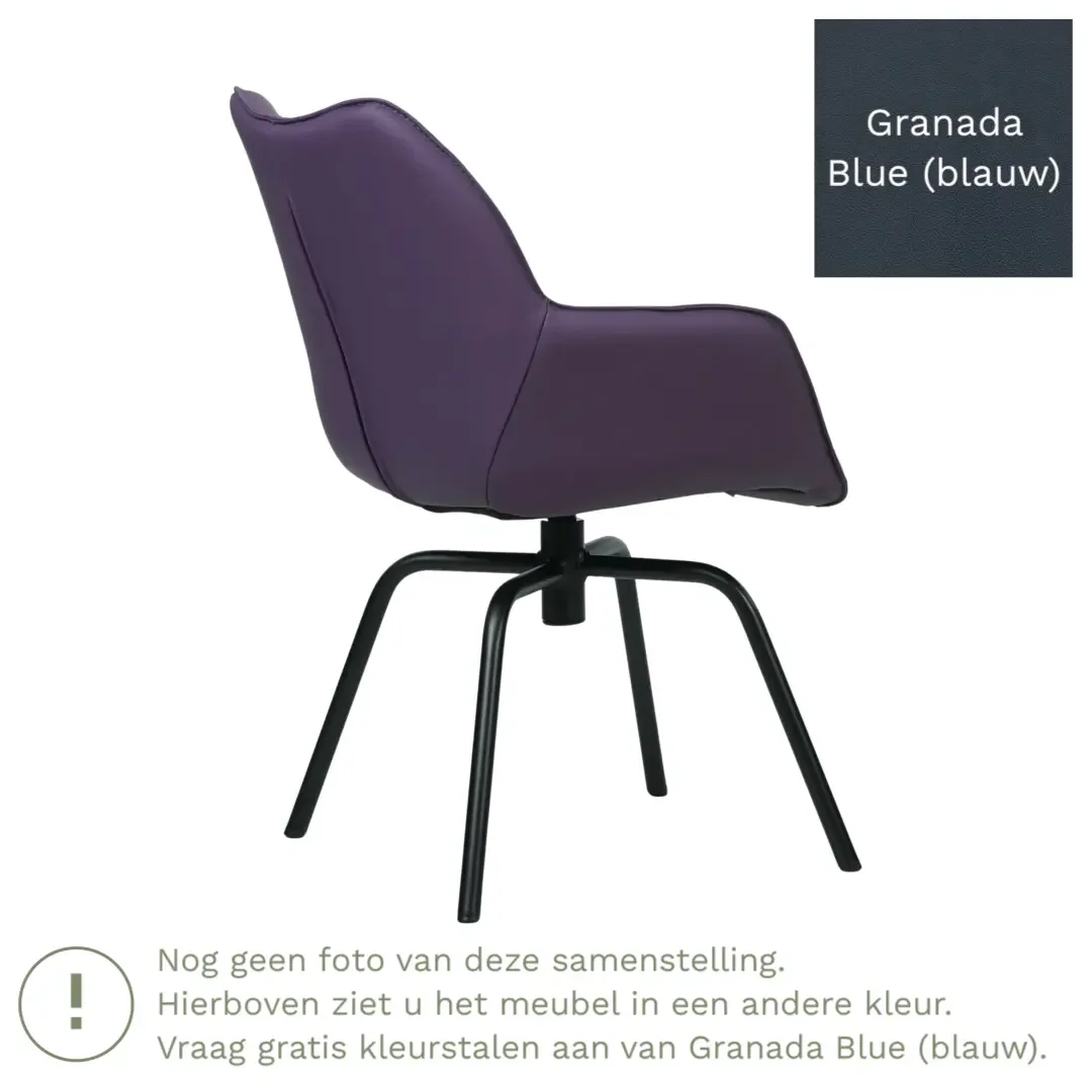 afbeelding van Leren draaibare eetkamerstoel Magic - Granada Blue (blauw) - Spinpoot staal rond zwart