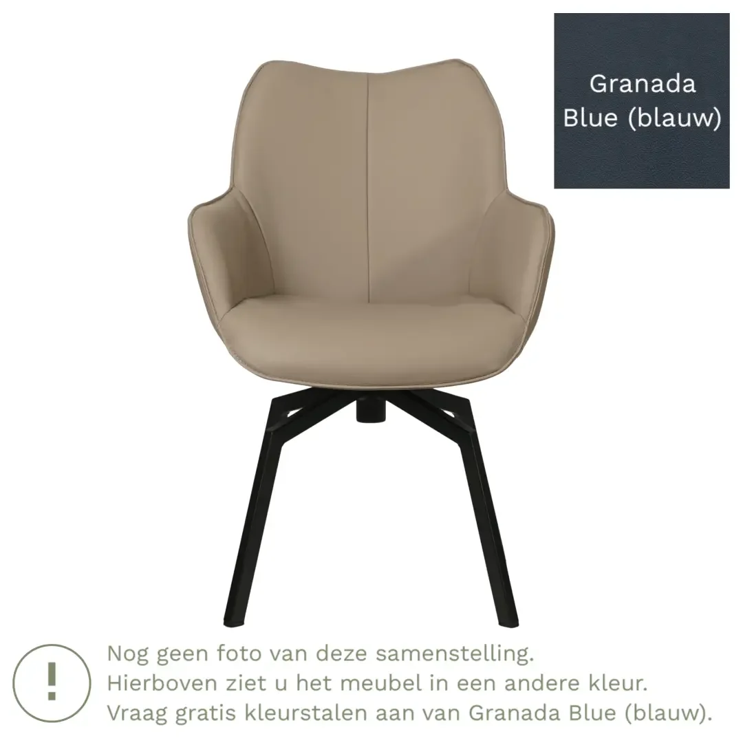 afbeelding van Leren draaibare eetkamerstoel Magic - Granada Blue (blauw) - Spinpoot staal vierkant zwart