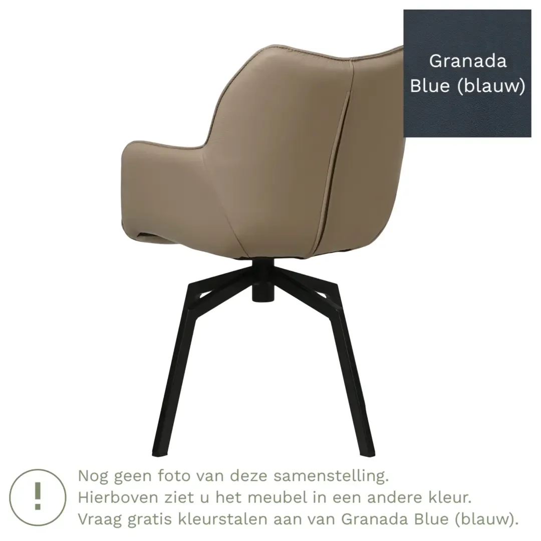 afbeelding van Leren draaibare eetkamerstoel Magic - Granada Blue (blauw) - Spinpoot staal vierkant zwart