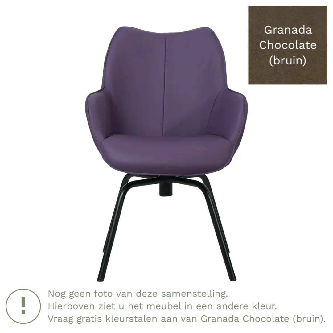 afbeelding van Leren draaibare eetkamerstoel Magic - Granada Chocolate (bruin) - Spinpoot staal rond zwart