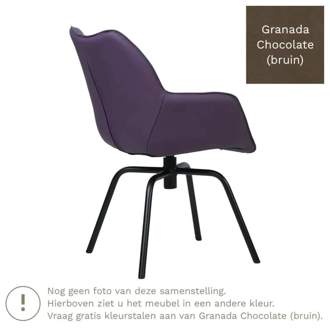 afbeelding van Leren draaibare eetkamerstoel Magic - Granada Chocolate (bruin) - Spinpoot staal rond zwart