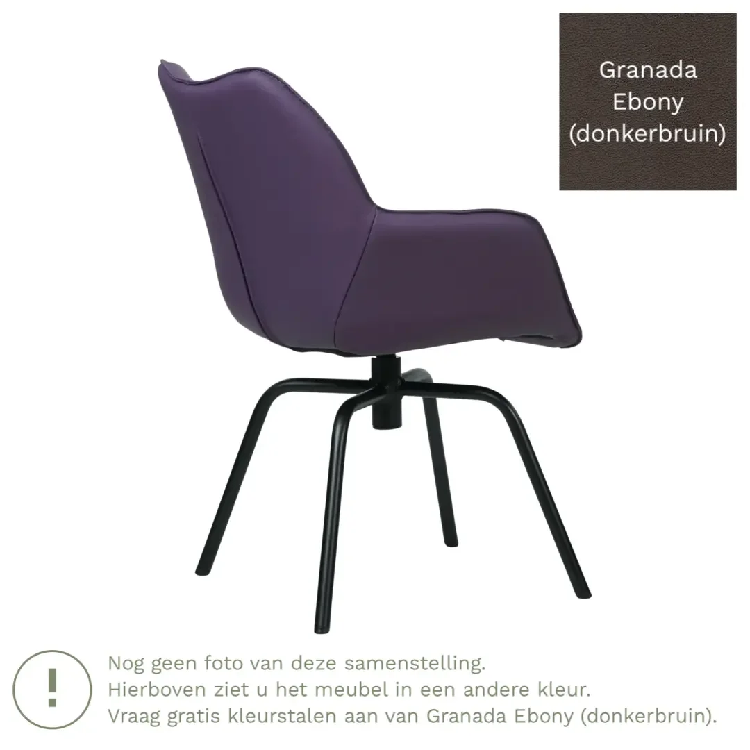 afbeelding van Leren draaibare eetkamerstoel Magic - Granada Ebony (donkerbruin) - Spinpoot staal rond zwart