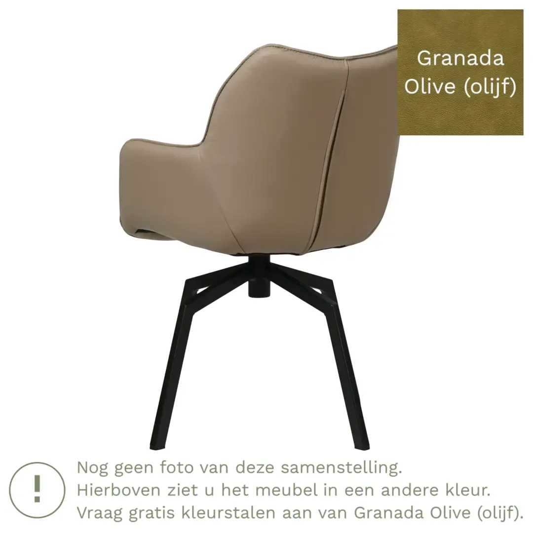 afbeelding van Leren draaibare eetkamerstoel Magic - Granada Olive (olijf) - Spinpoot staal vierkant zwart