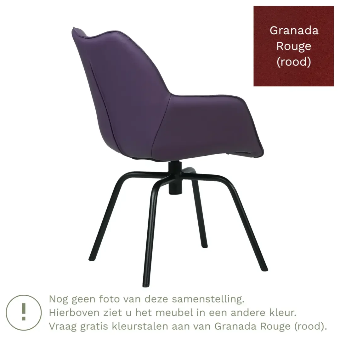 afbeelding van Leren draaibare eetkamerstoel Magic - Granada Rouge (rood) - Spinpoot staal rond zwart