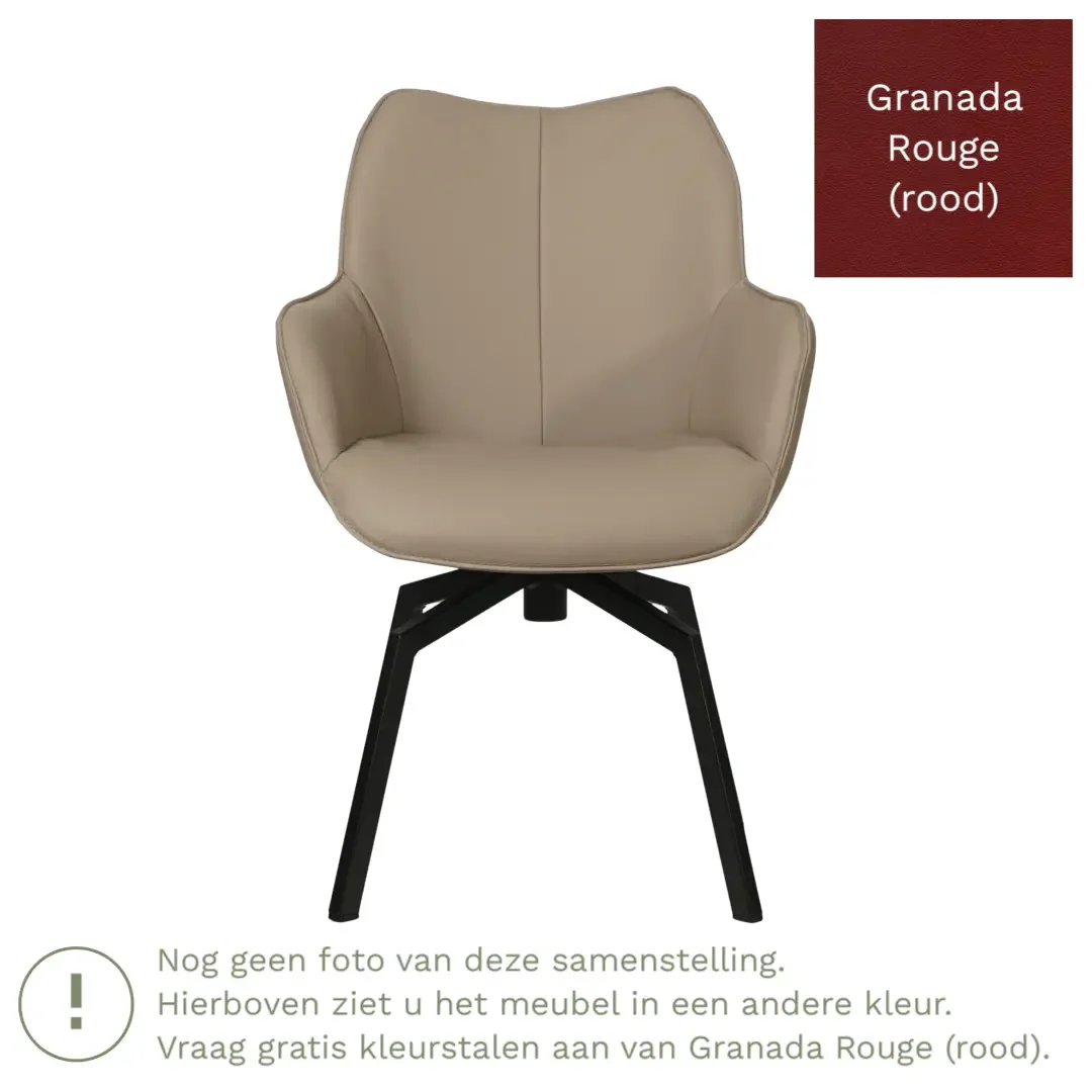 afbeelding van Leren draaibare eetkamerstoel Magic - Granada Rouge (rood) - Spinpoot staal vierkant zwart