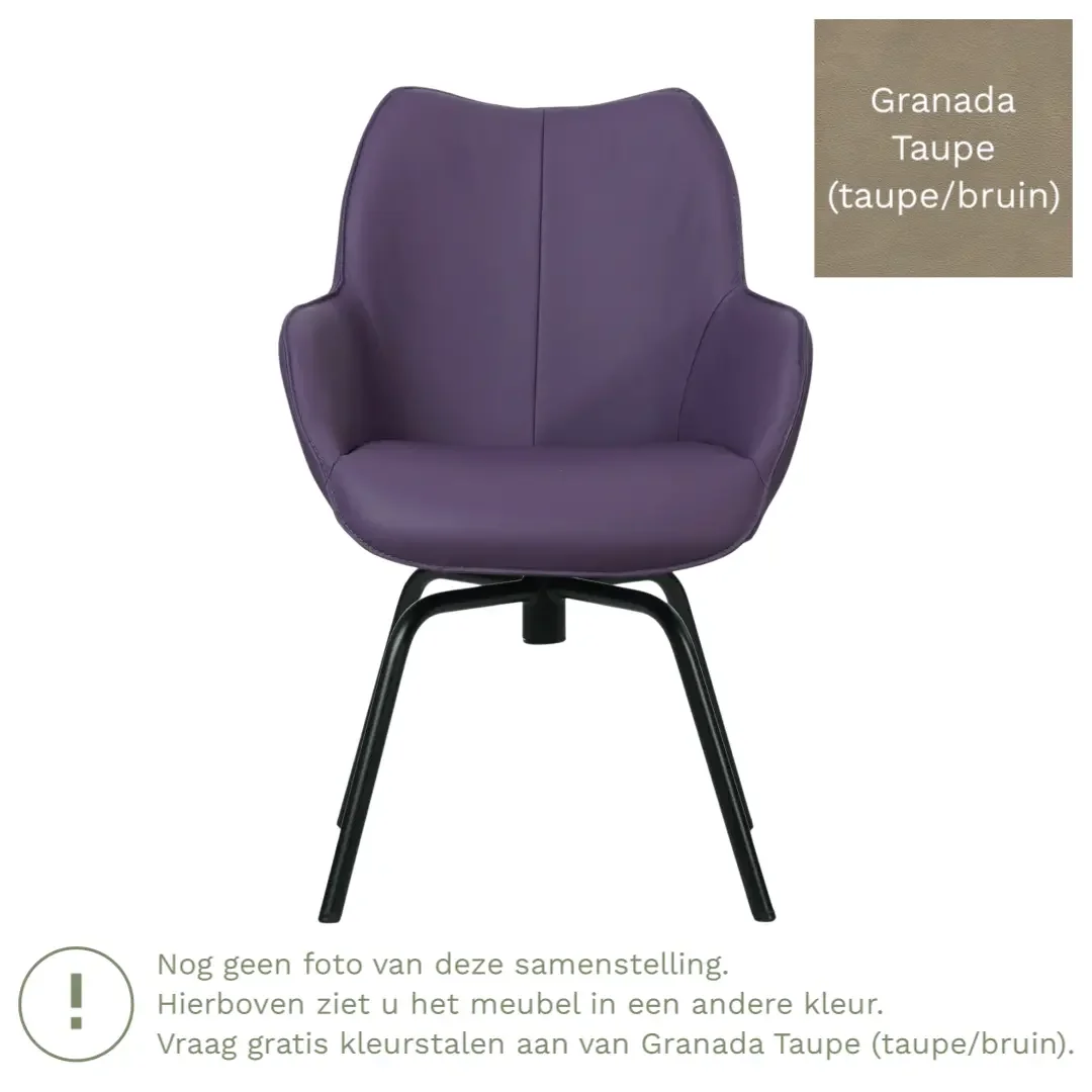 afbeelding van Leren draaibare eetkamerstoel Magic - Granada Taupe (taupe/bruin) - Spinpoot staal rond zwart