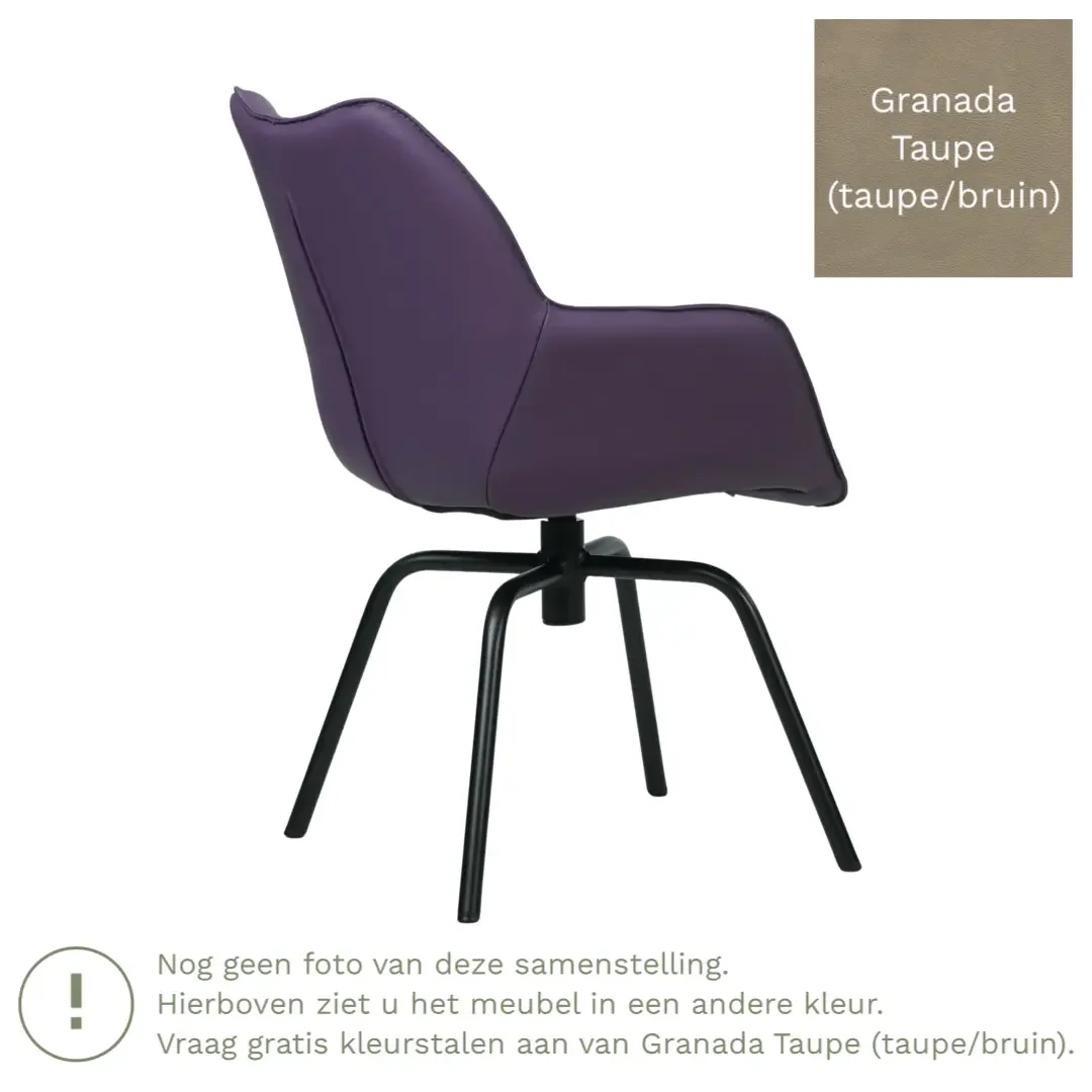 afbeelding van Leren draaibare eetkamerstoel Magic - Granada Taupe (taupe/bruin) - Spinpoot staal rond zwart