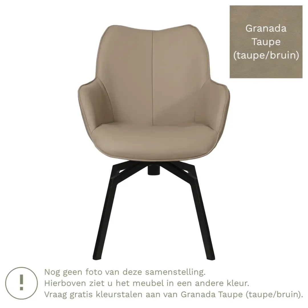 afbeelding van Leren draaibare eetkamerstoel Magic - Granada Taupe (taupe/bruin) - Spinpoot staal vierkant zwart