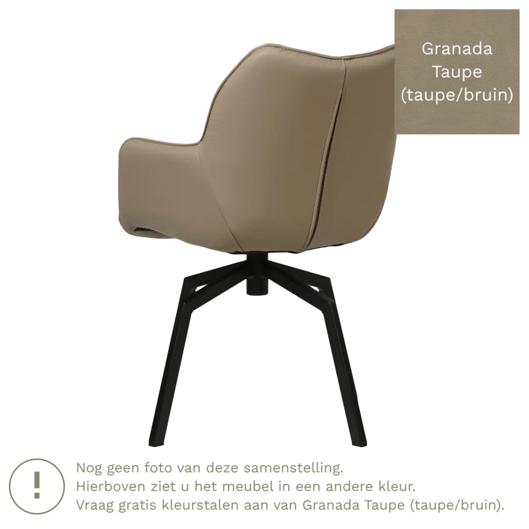 afbeelding van Leren draaibare eetkamerstoel Magic - Granada Taupe (taupe/bruin) - Spinpoot staal vierkant zwart