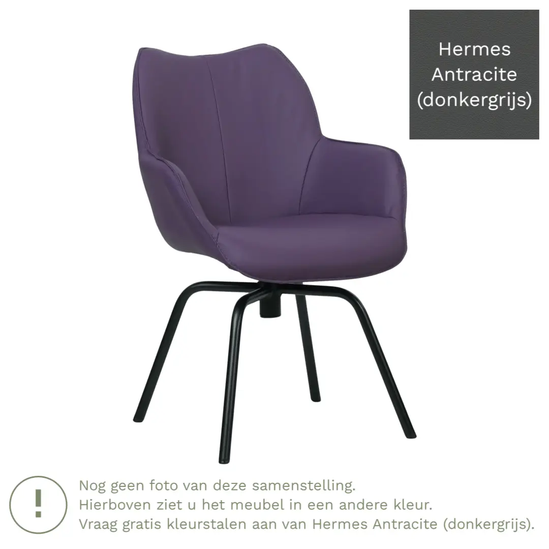 afbeelding van Leren draaibare eetkamerstoel Magic - Hermes Antracite (donkergrijs) - Spinpoot staal rond zwart
