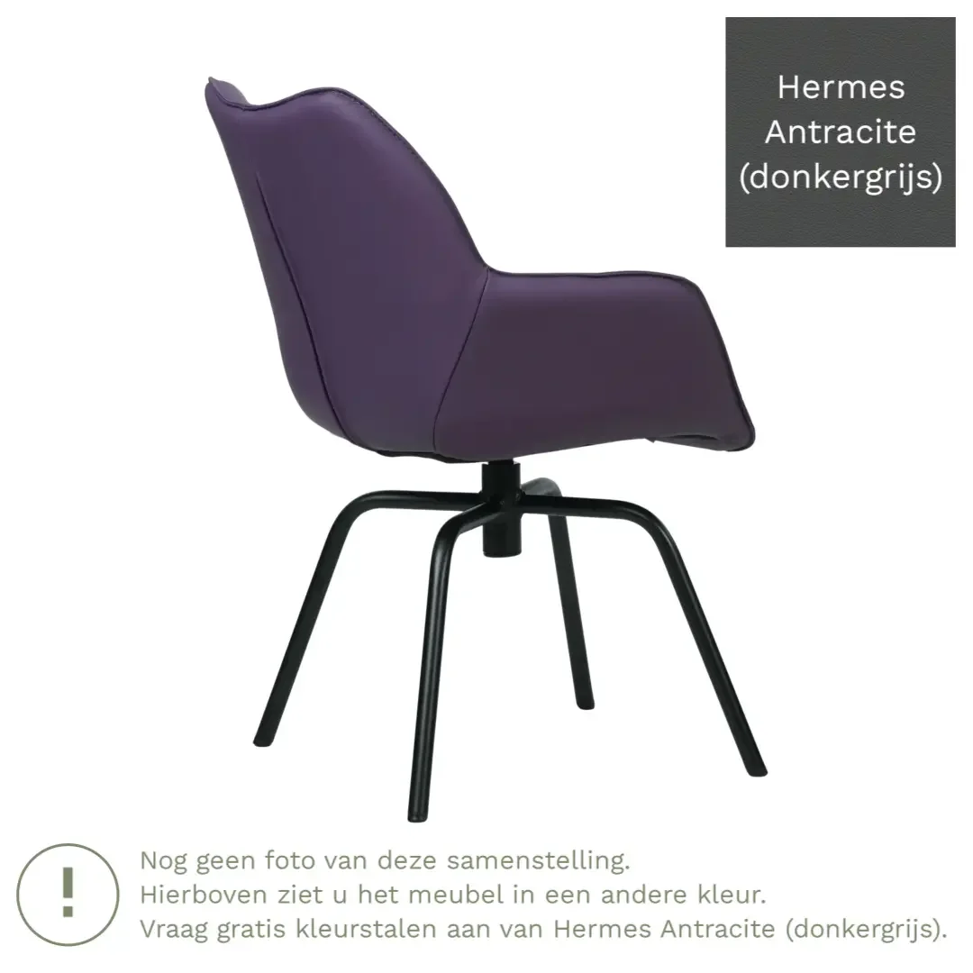 afbeelding van Leren draaibare eetkamerstoel Magic - Hermes Antracite (donkergrijs) - Spinpoot staal rond zwart