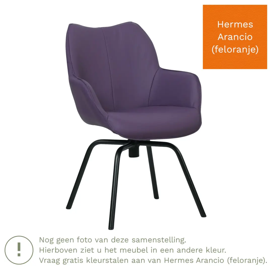afbeelding van Leren draaibare eetkamerstoel Magic - Hermes Arancio (feloranje) - Spinpoot staal rond zwart