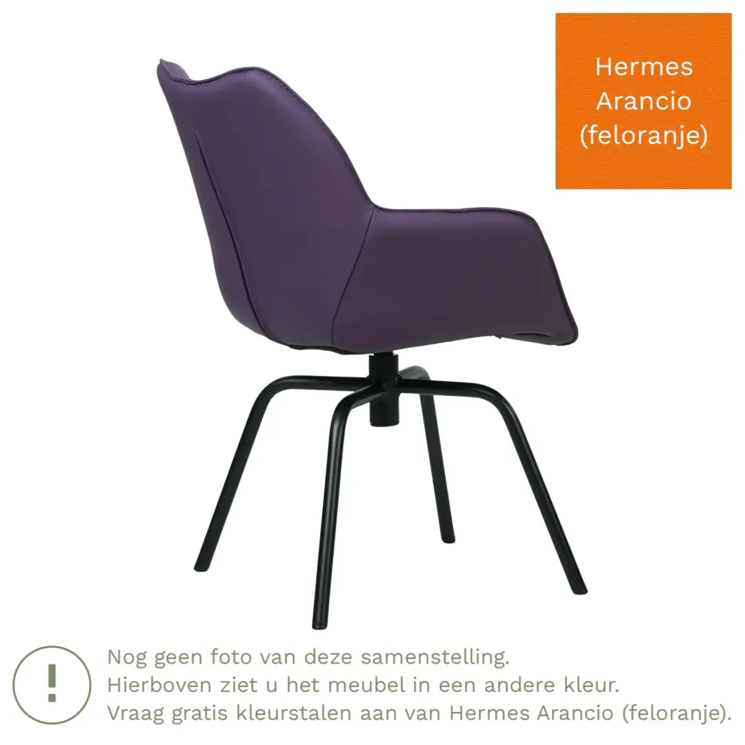 afbeelding van Leren draaibare eetkamerstoel Magic - Hermes Arancio (feloranje) - Spinpoot staal rond zwart