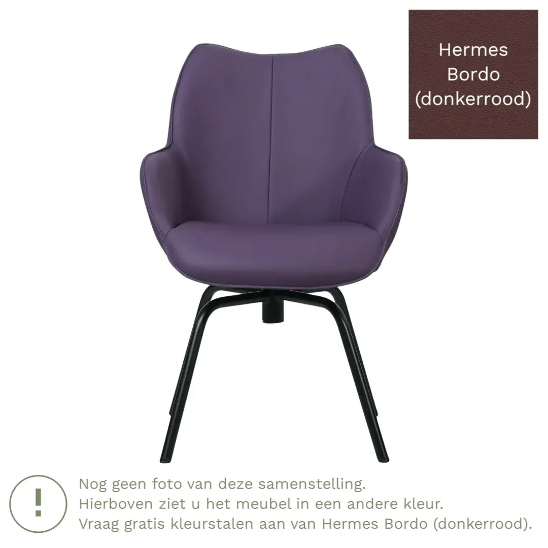 afbeelding van Leren draaibare eetkamerstoel Magic - Hermes Bordo (donkerrood) - Spinpoot staal rond zwart